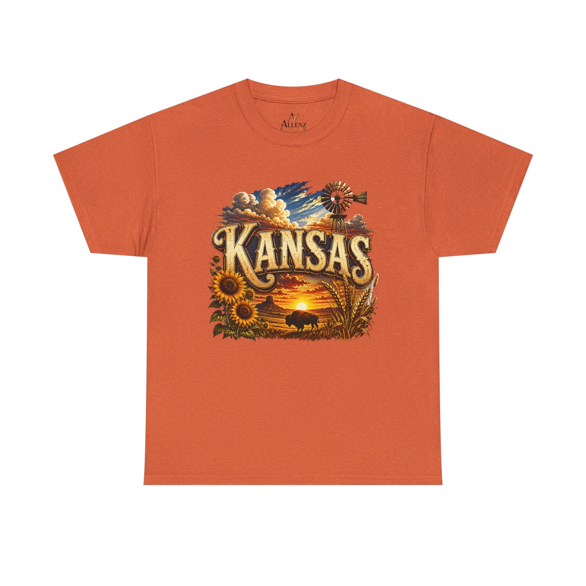Unisex Heavy Cotton Tee 🌻 Kansas – Wide Open Skies and Heartland Heritage 🌻