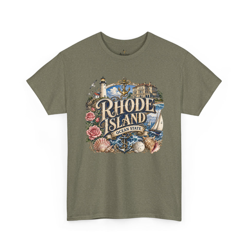 Unisex Heavy Cotton Tee⚓ Rhode Island – Coastal Charm of the Ocean State 🌊🏖️
