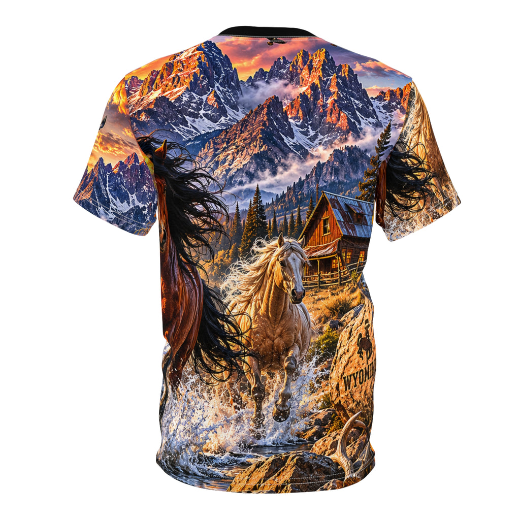 Unisex Cut and Sew Tee (AOP)  wild Wyoming horses