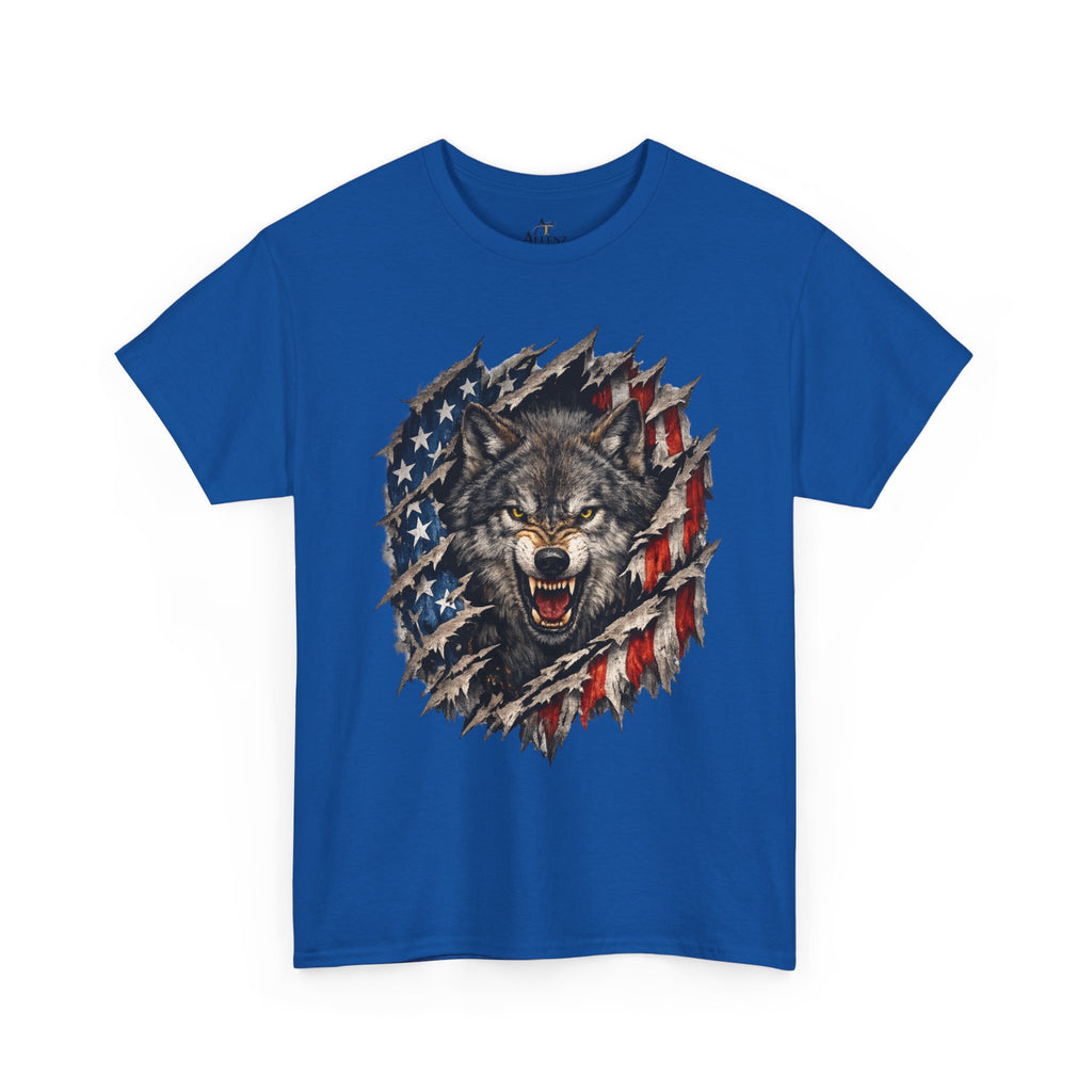 Unisex Heavy Cotton Tee - American flag with wolf face