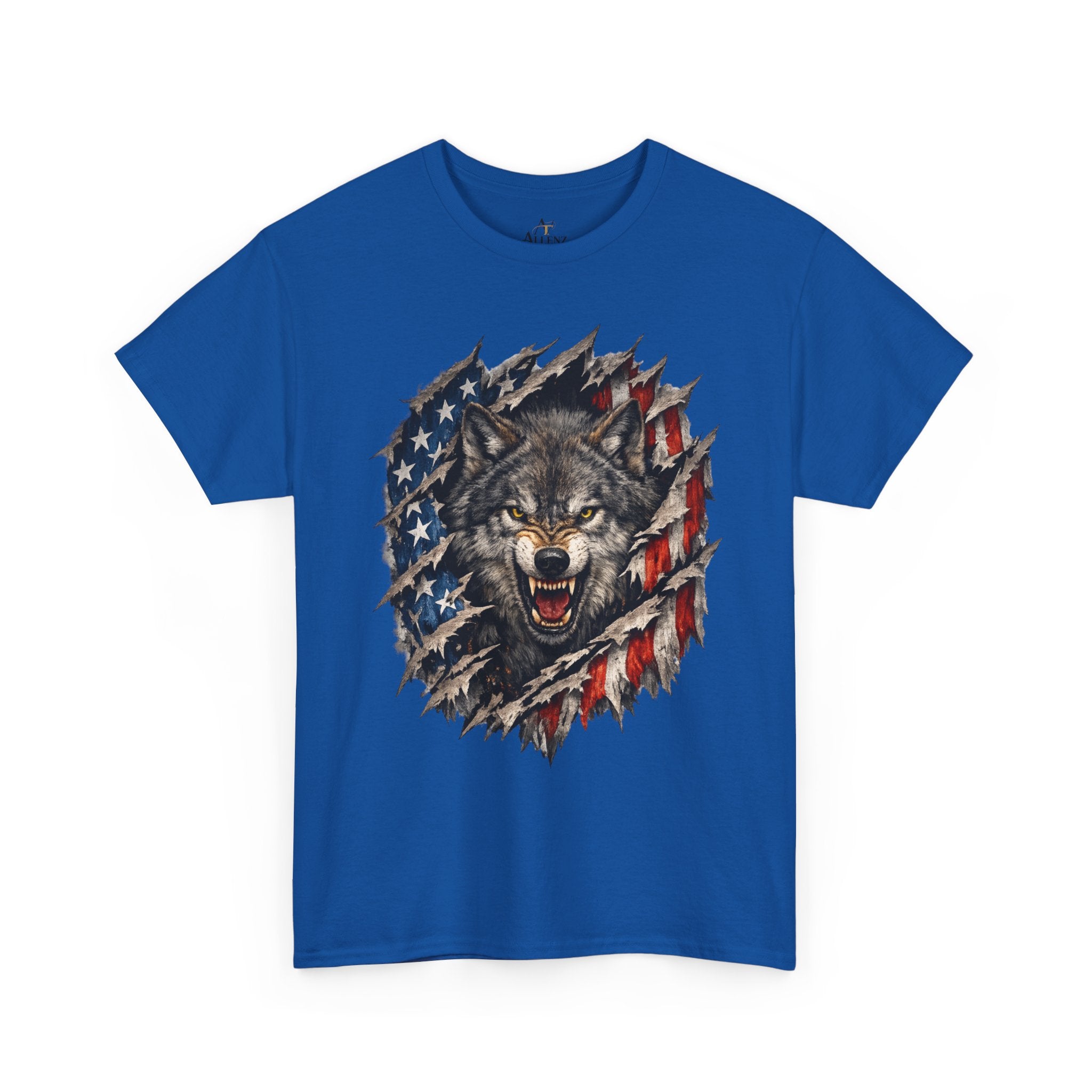 Unisex Heavy Cotton Tee - American flag with wolf face