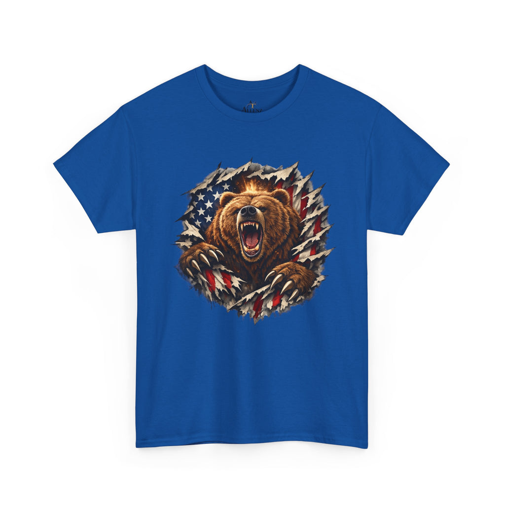 Unisex Heavy Cotton Tee-bear coming out of the American flag