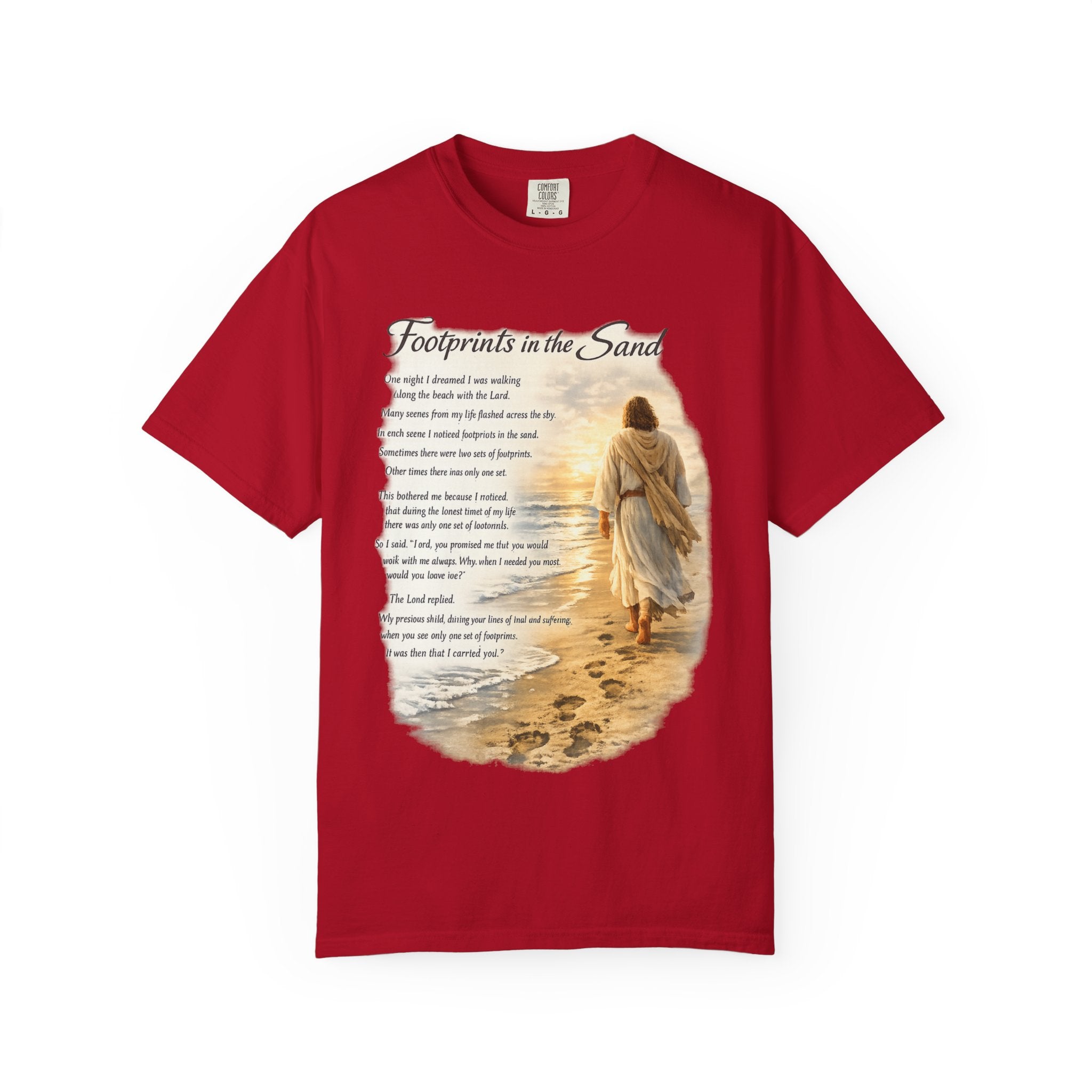 Footprints in the Sand Christian T-Shirt – Inspirational Jesus Poem Tee
