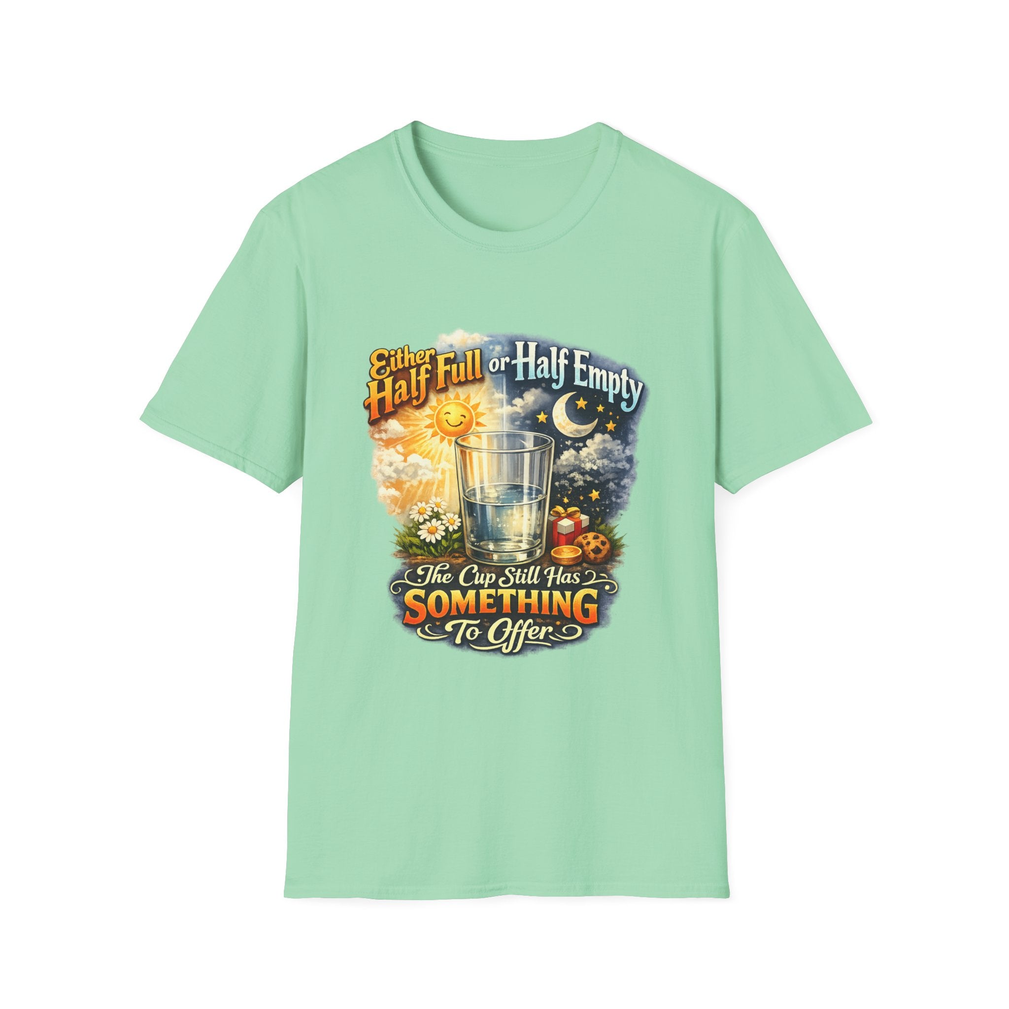 Glass Half Full or Half Empty T-Shirt — Inspirational Day & Night Positive Quote Tee