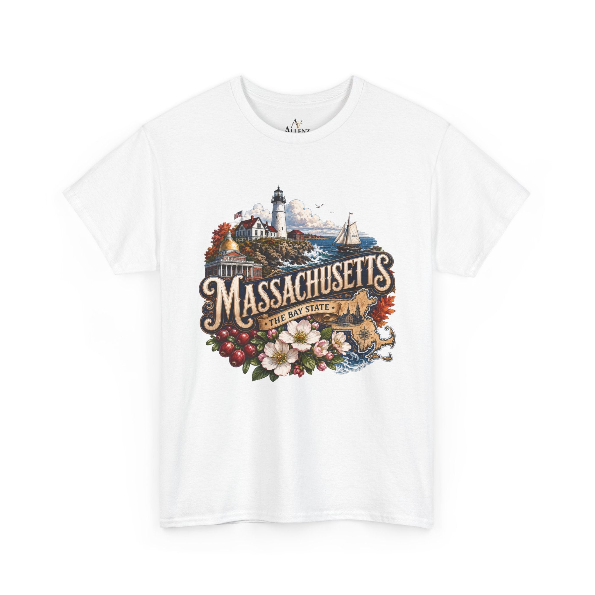 Unisex Heavy Cotton Tee ⚓ Massachusetts – Historic Coastal Pride