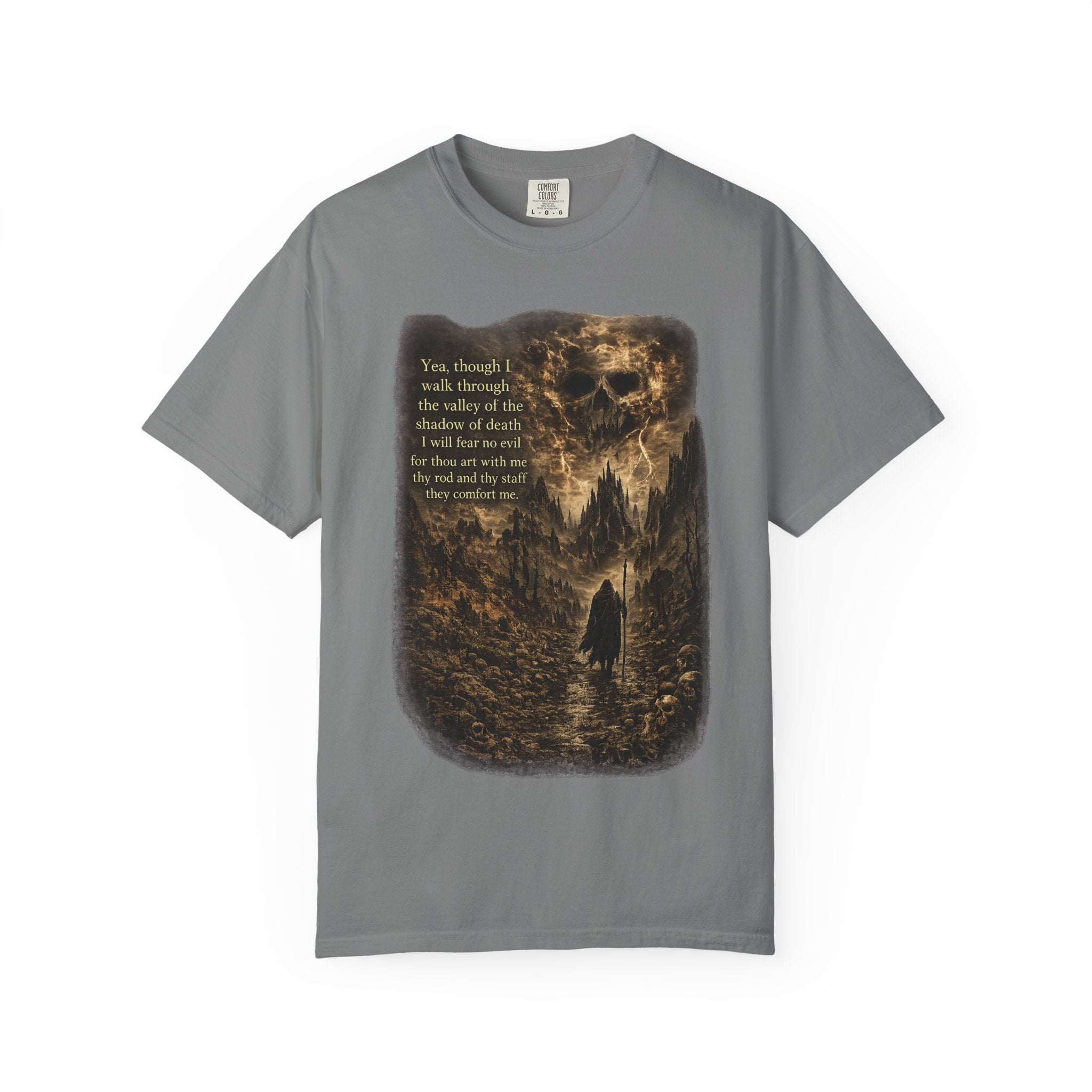 Skull Cavern Gothic T-Shirt — 'You…walk through the valley of the shadow of death' Graphic Tee