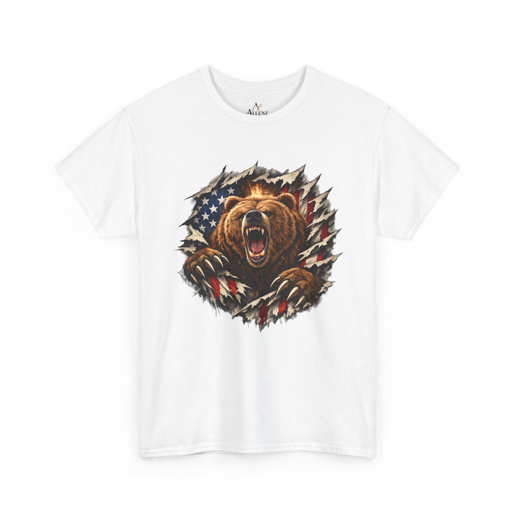 Unisex Heavy Cotton Tee-bear coming out of the American flag