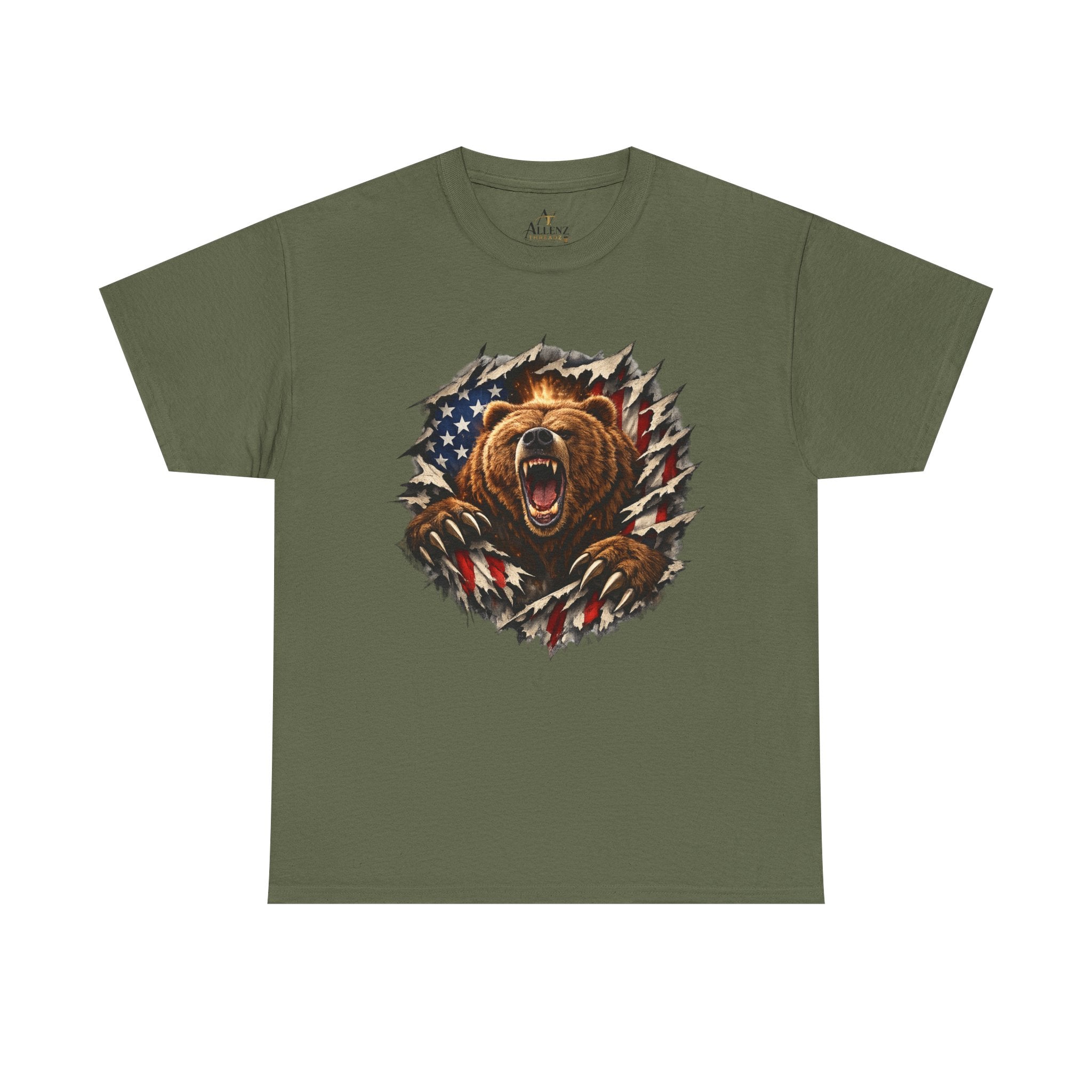 Unisex Heavy Cotton Tee-bear coming out of the American flag