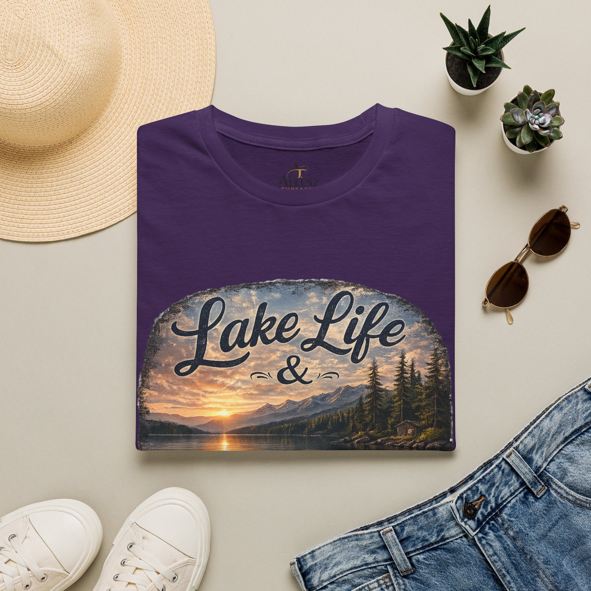 Lake Life T-Shirt — Scenic Sunrise Boat 'Lake Life & Fond Memories'