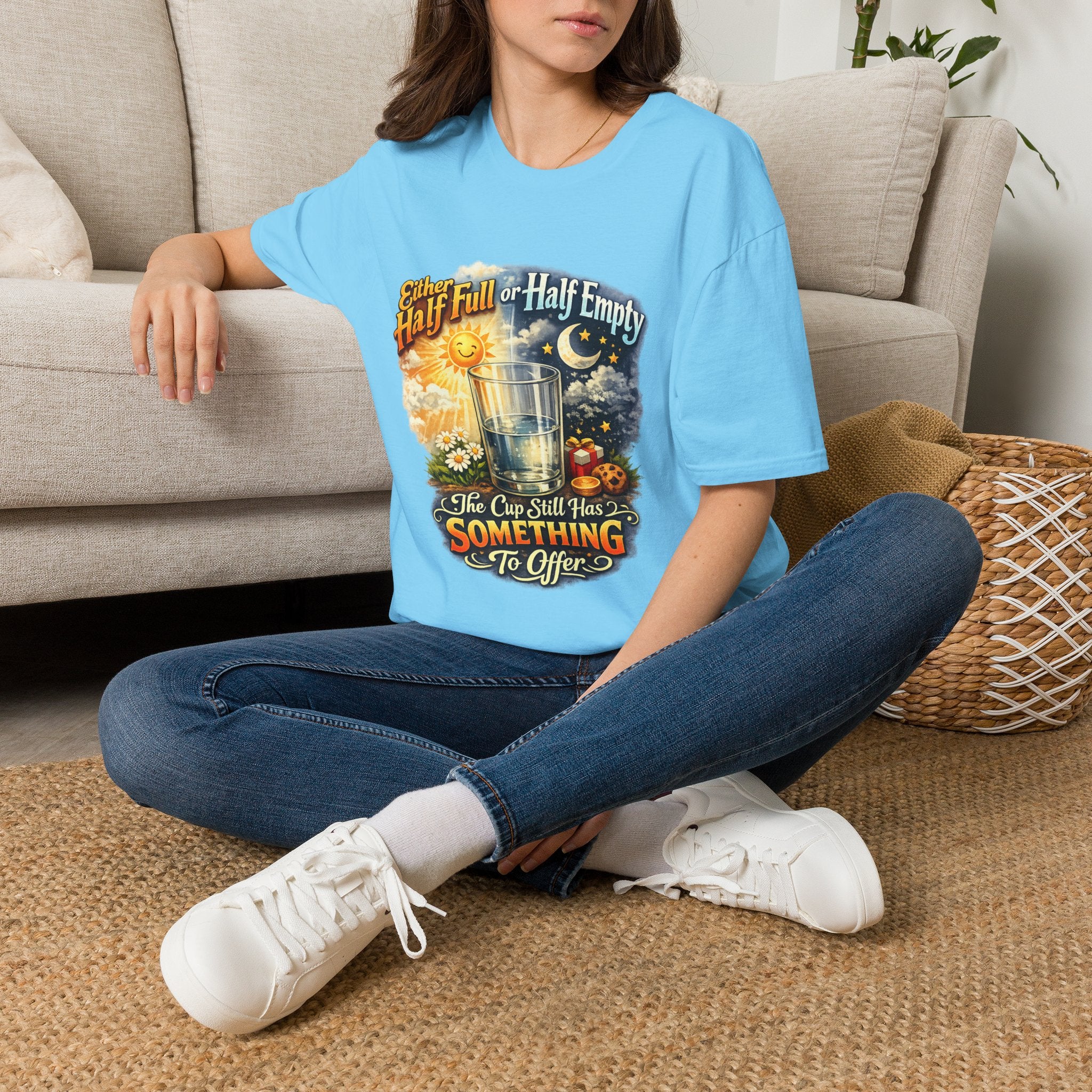 Glass Half Full or Half Empty T-Shirt — Inspirational Day & Night Positive Quote Tee