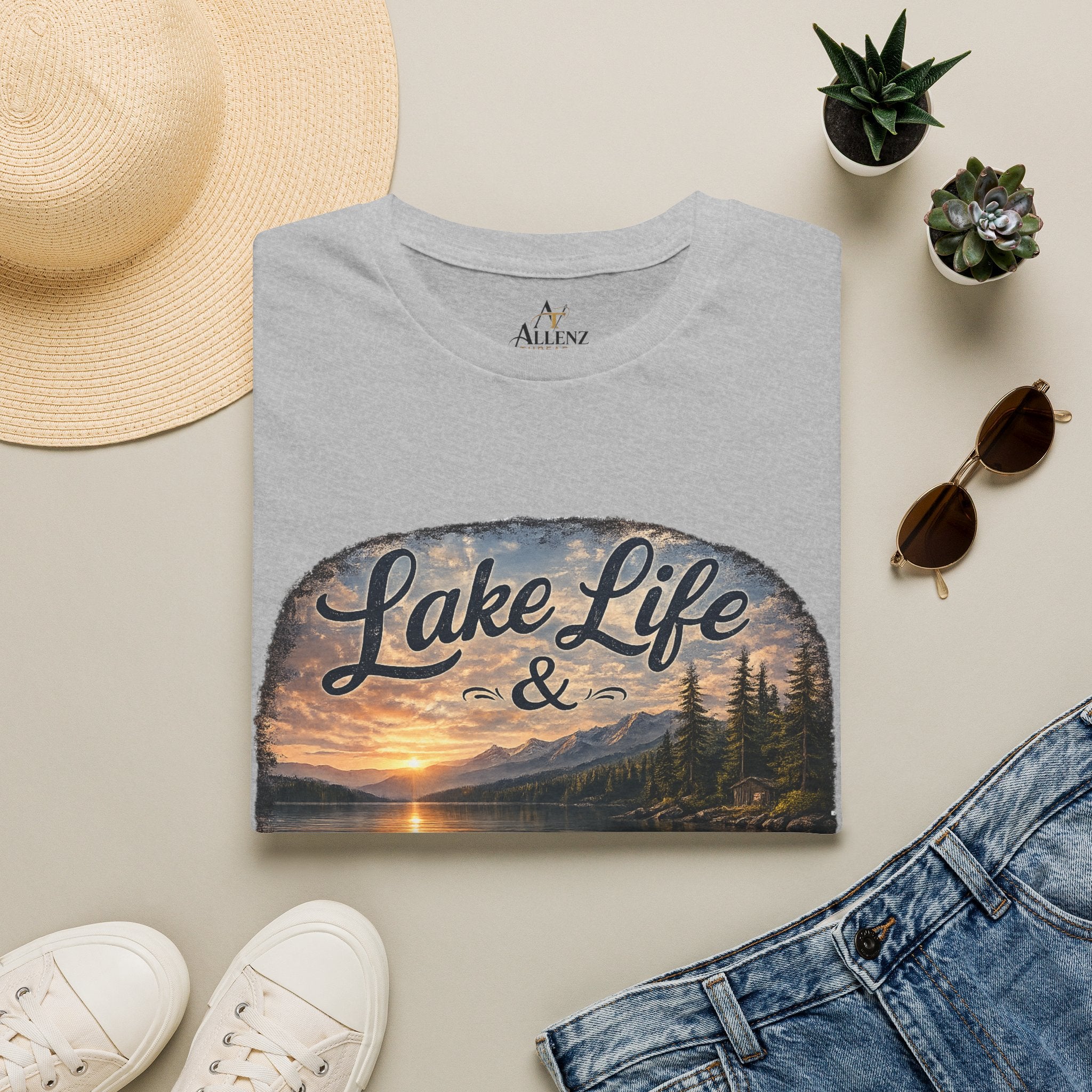Lake Life T-Shirt — Scenic Sunrise Boat 'Lake Life & Fond Memories'