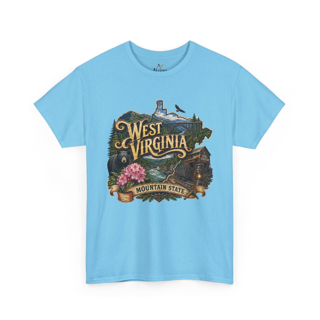 Unisex Heavy Cotton Tee🏔️🖤 West Virginia – Wild and Wonderful Mountain State ⛏️🐻