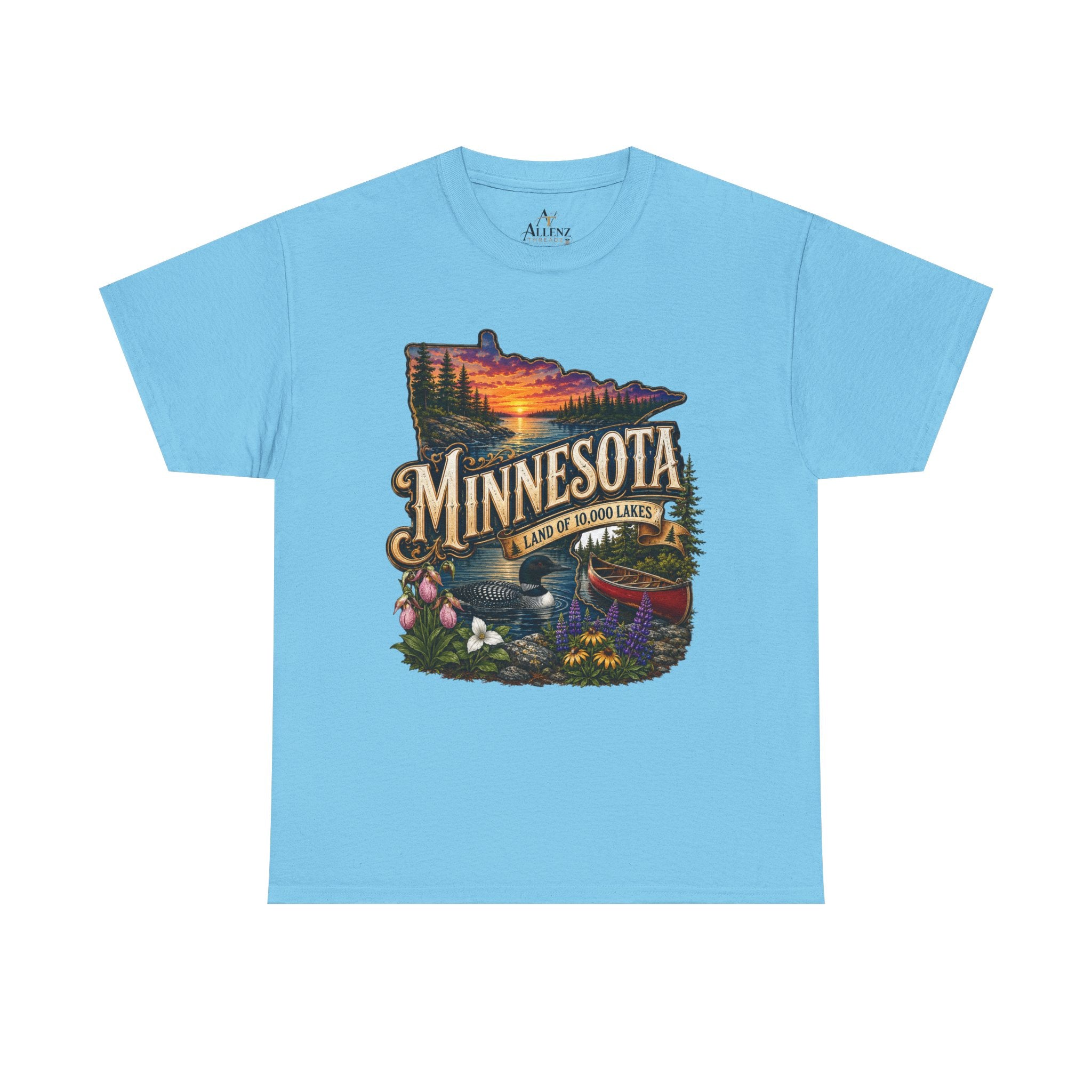 Unisex Heavy Cotton Tee🌲 Minnesota – Land of 10,000 Lakes Adventure 🌲