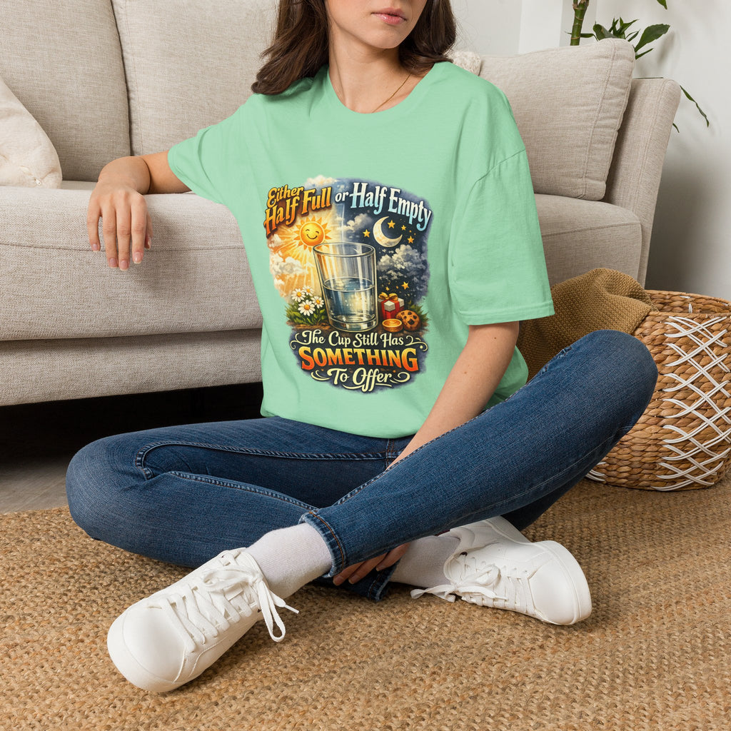 Glass Half Full or Half Empty T-Shirt — Inspirational Day & Night Positive Quote Tee