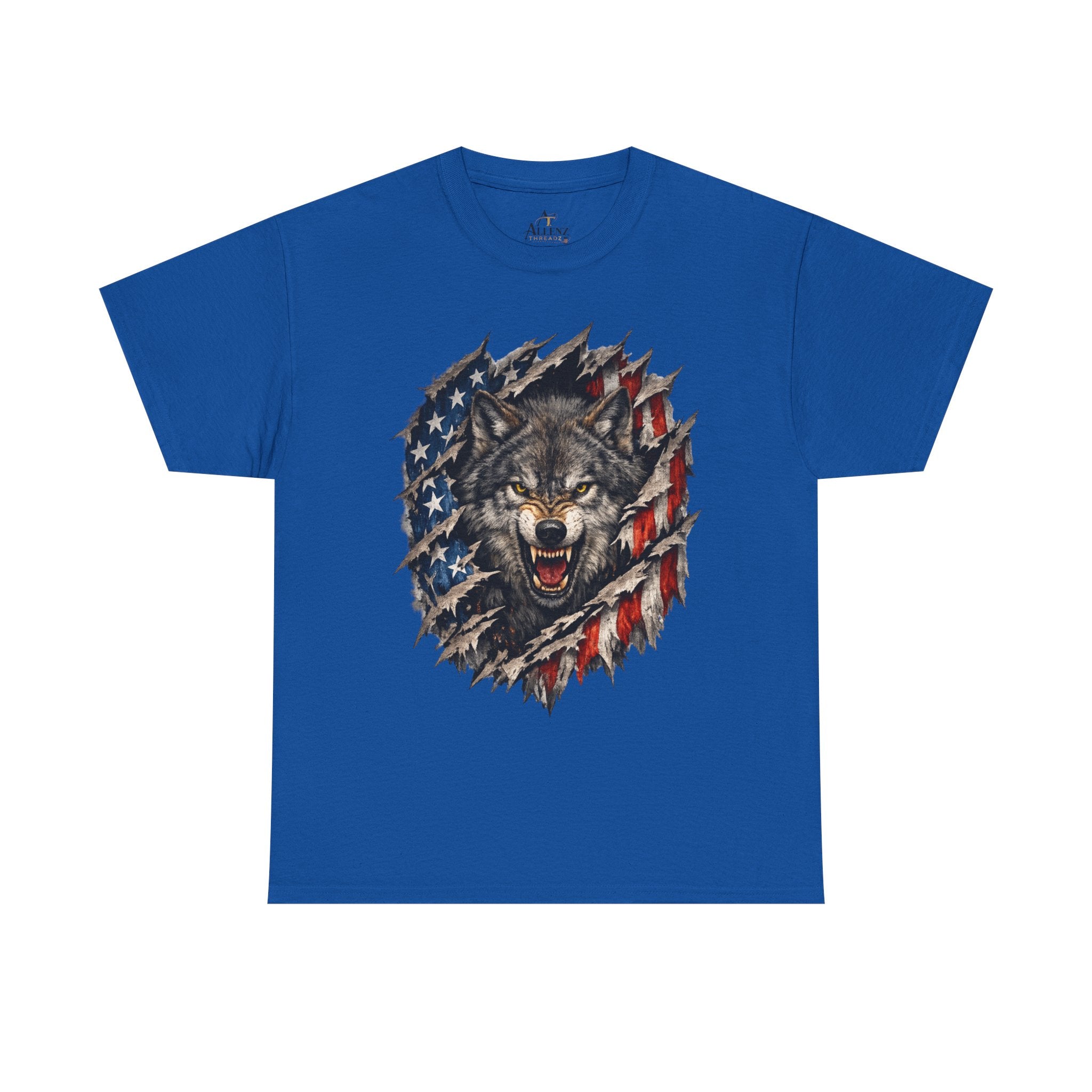 Unisex Heavy Cotton Tee - American flag with wolf face