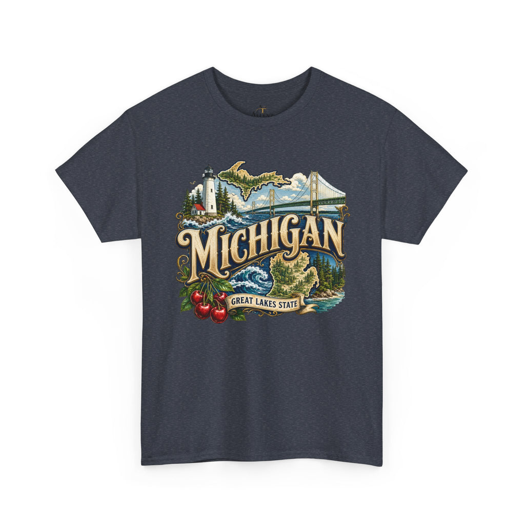 Unisex Heavy Cotton Tee🌊 Michigan – Great Lakes Beauty and Northern Adventure 🌊