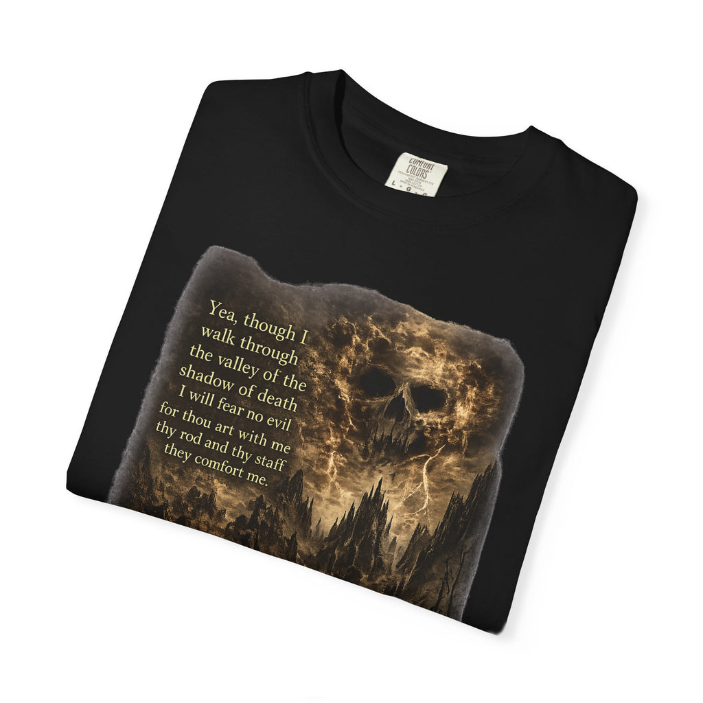 Skull Cavern Gothic T-Shirt — 'You…walk through the valley of the shadow of death' Graphic Tee