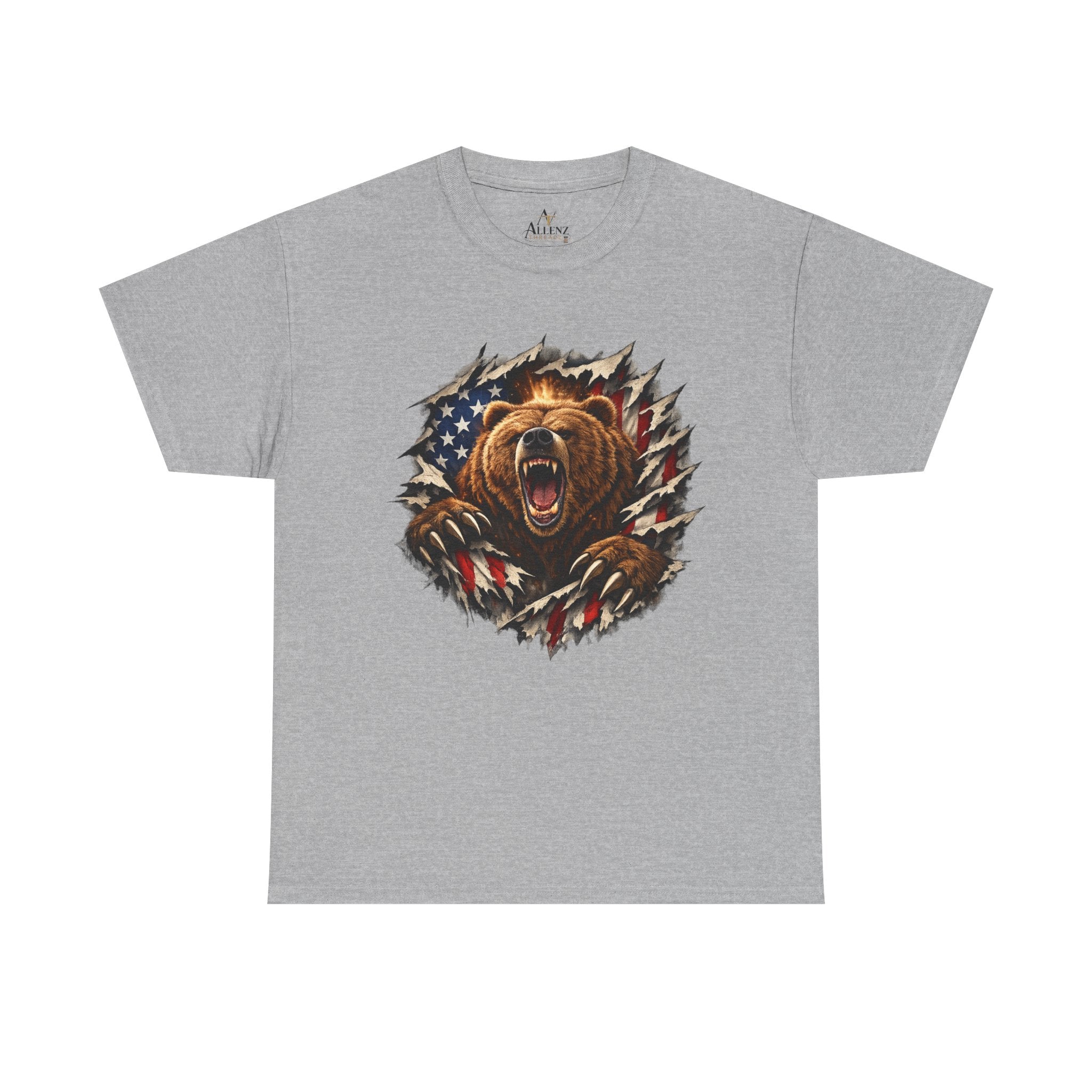 Unisex Heavy Cotton Tee-bear coming out of the American flag