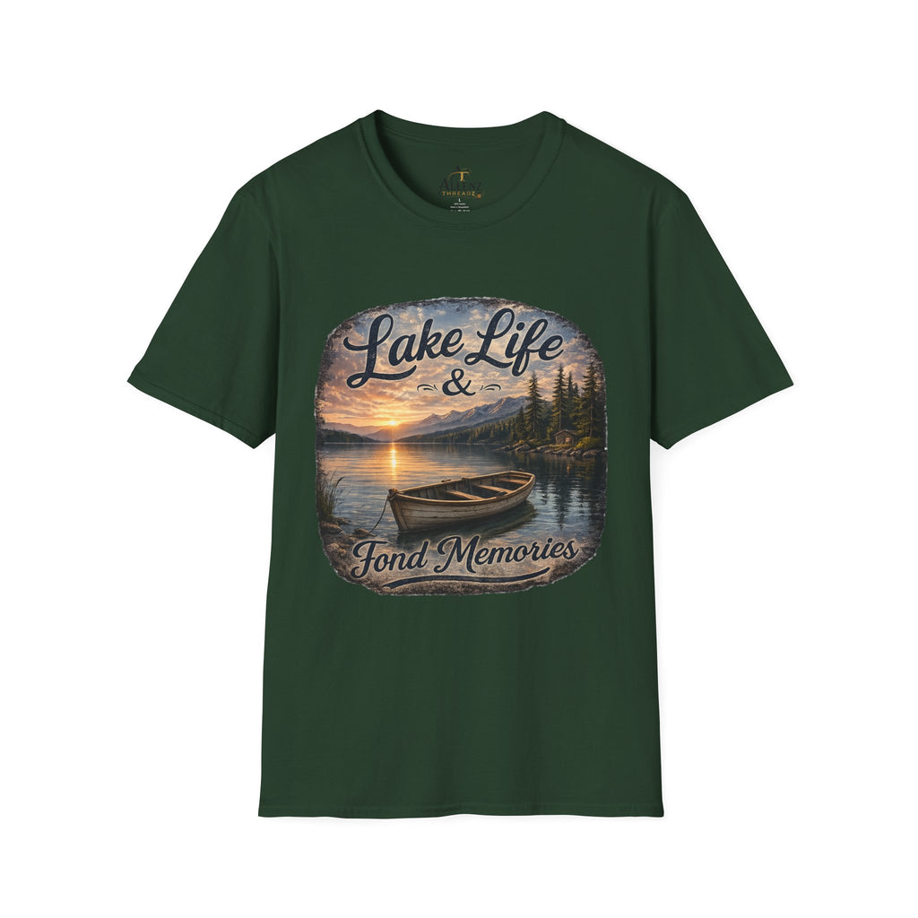 Lake Life T-Shirt — Scenic Sunrise Boat 'Lake Life & Fond Memories'