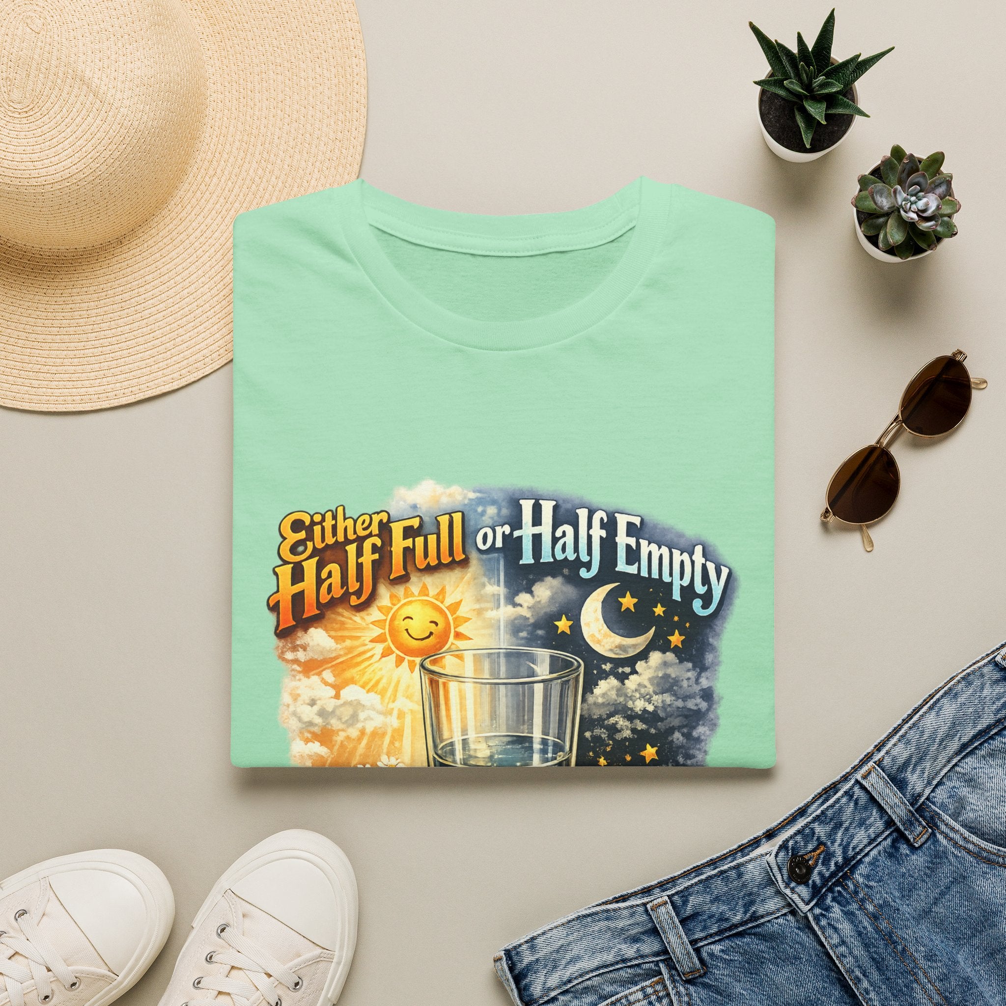 Glass Half Full or Half Empty T-Shirt — Inspirational Day & Night Positive Quote Tee
