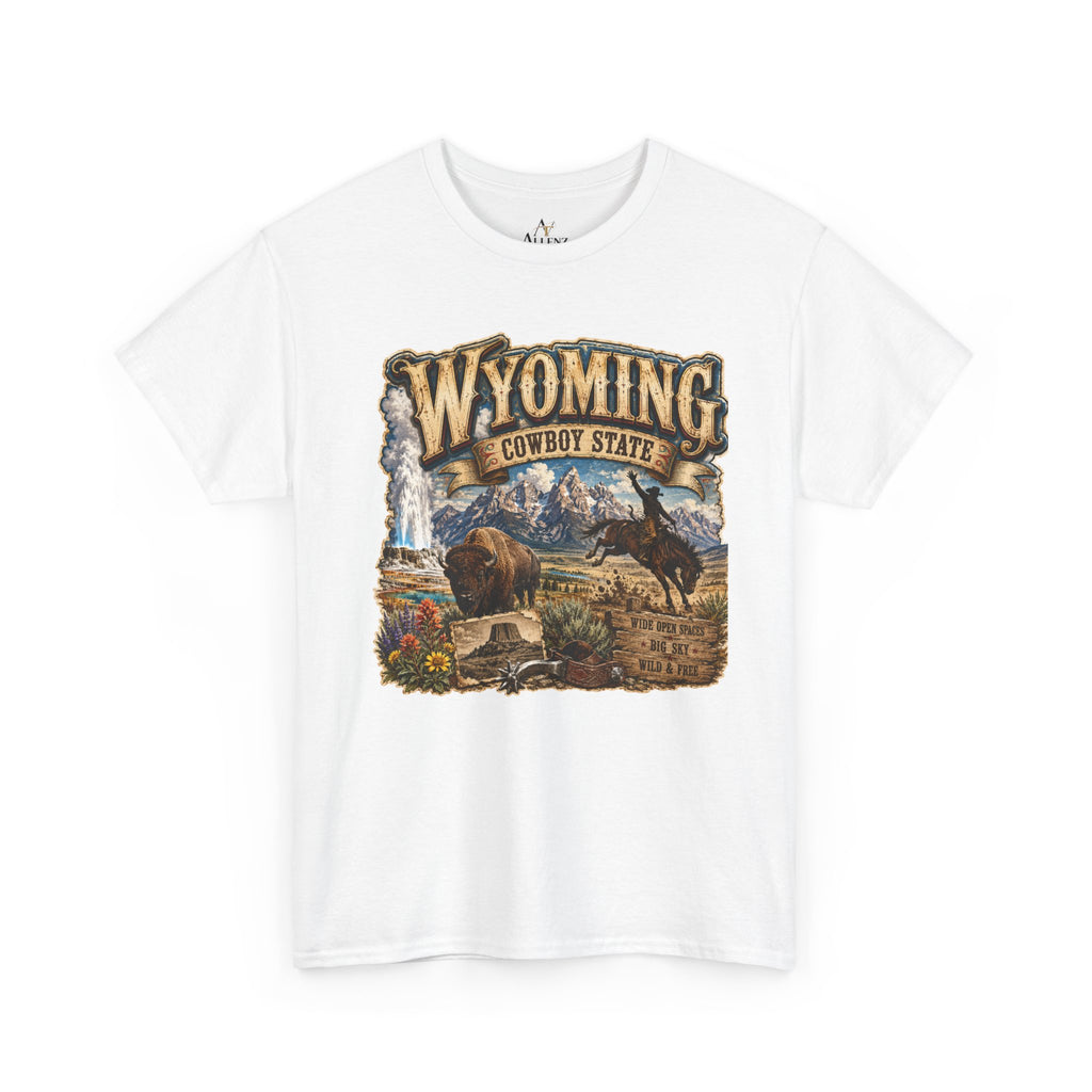 Unisex Heavy Cotton Tee🤠🏔️ Wyoming – The Cowboy State 🦬🌄