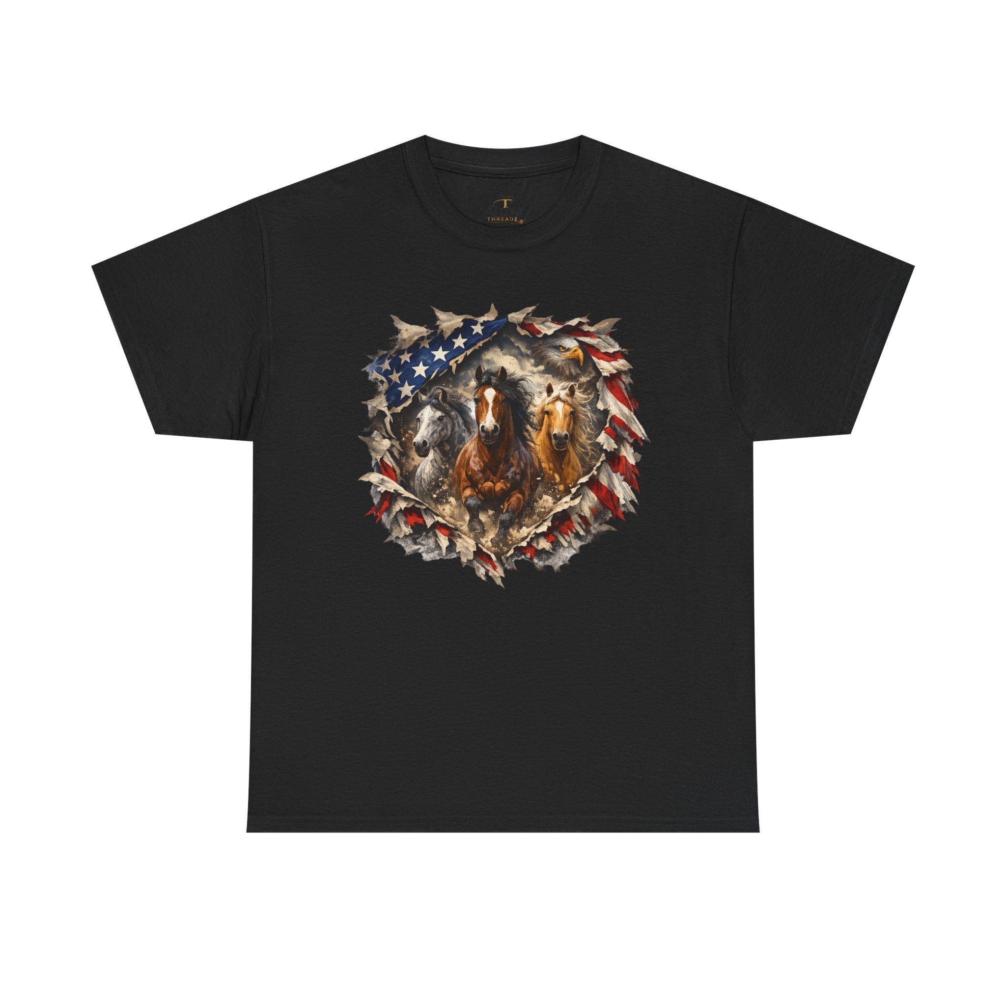 Unisex Heavy Cotton Tee American flag with horses