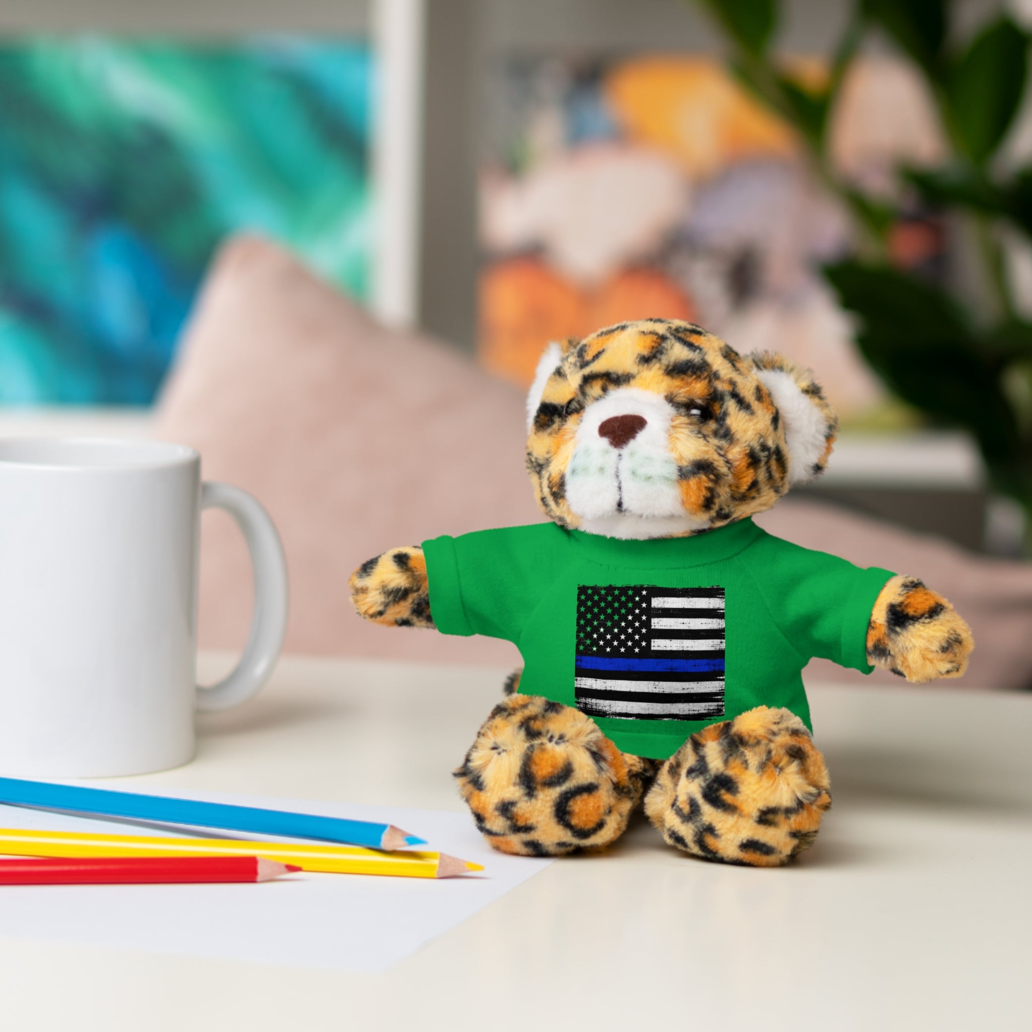 Kids Stuffed Animal with Thin Blue line flag Tee