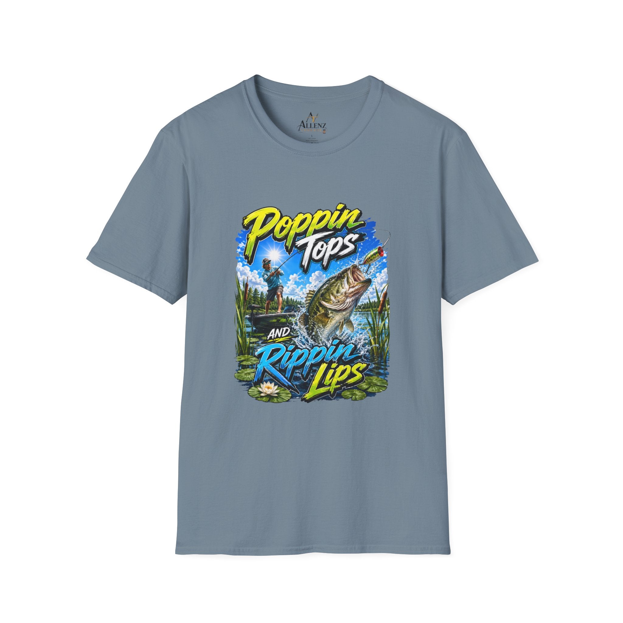 Poppin Tops Rippin Lips Fishing Shirt Unisex Softstyle T-Shirt