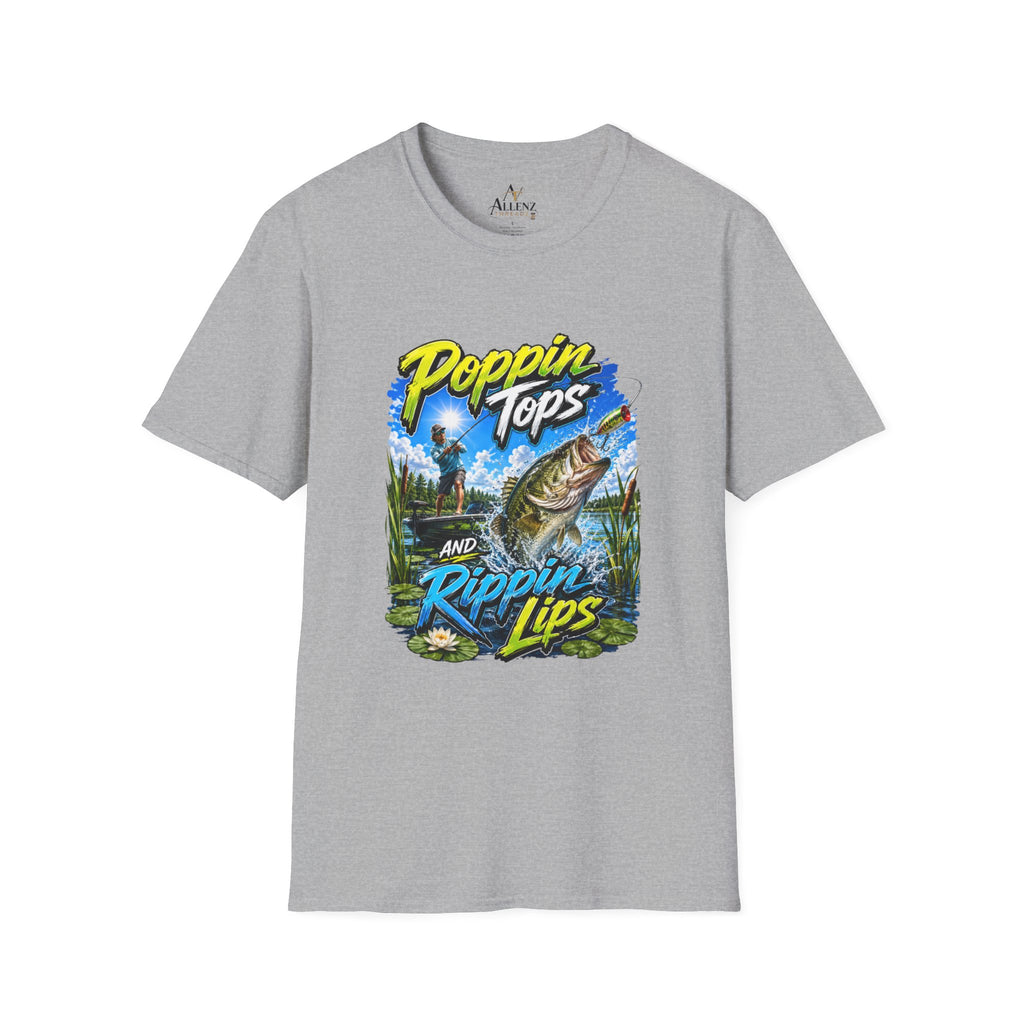 Poppin Tops Rippin Lips Fishing Shirt Unisex Softstyle T-Shirt