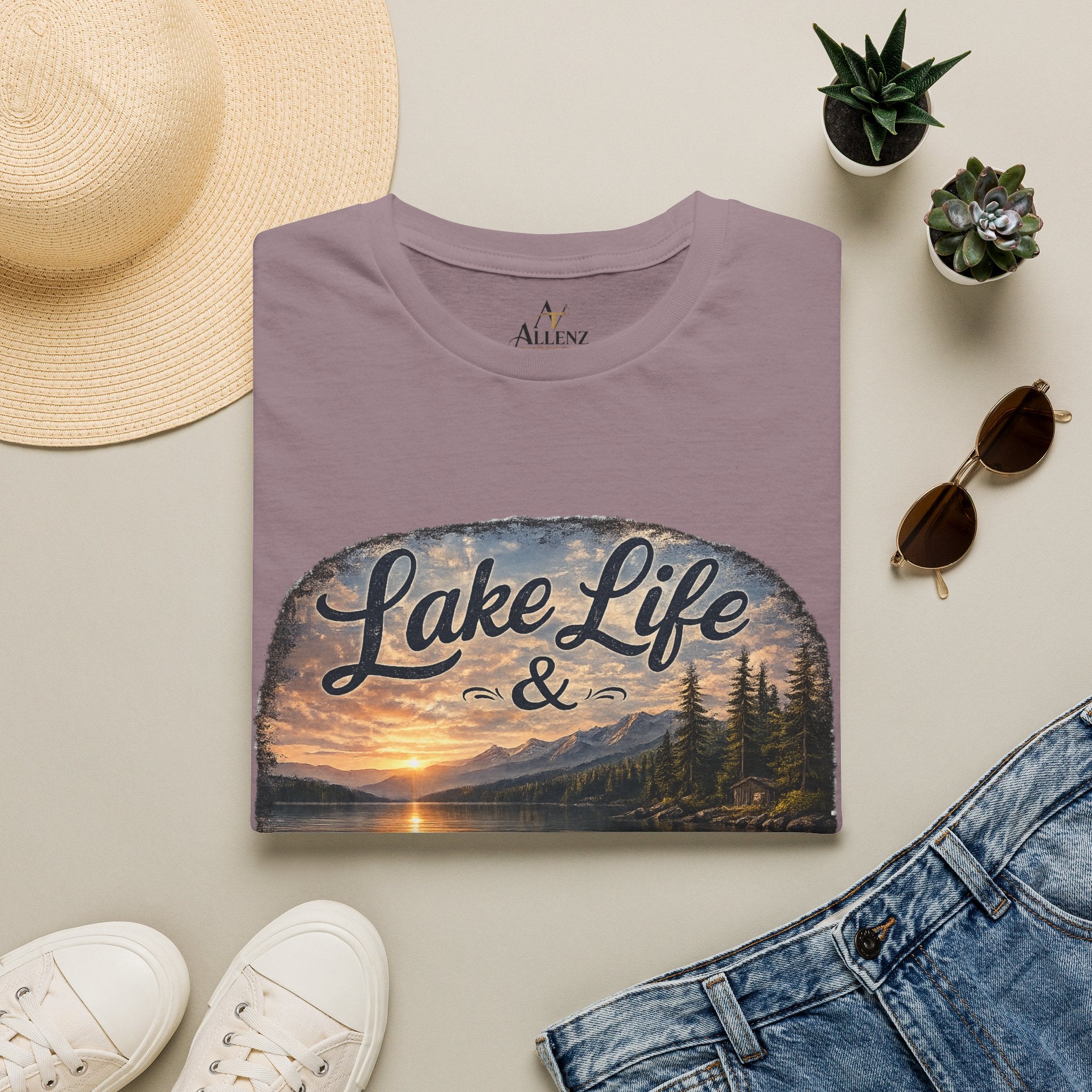 Lake Life T-Shirt — Scenic Sunrise Boat 'Lake Life & Fond Memories'