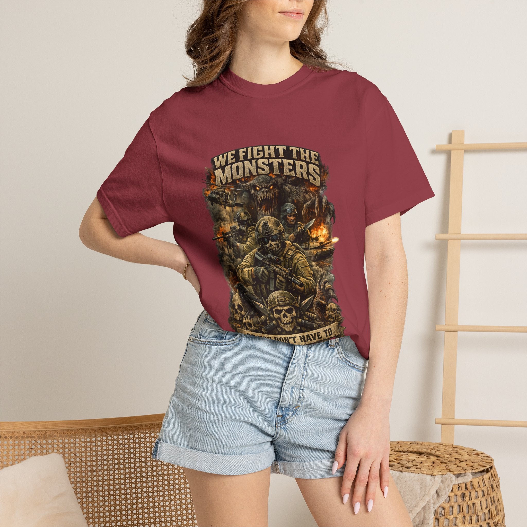 We Fight the Monsters Graphic T-Shirt — Military Fantasy Combat Design