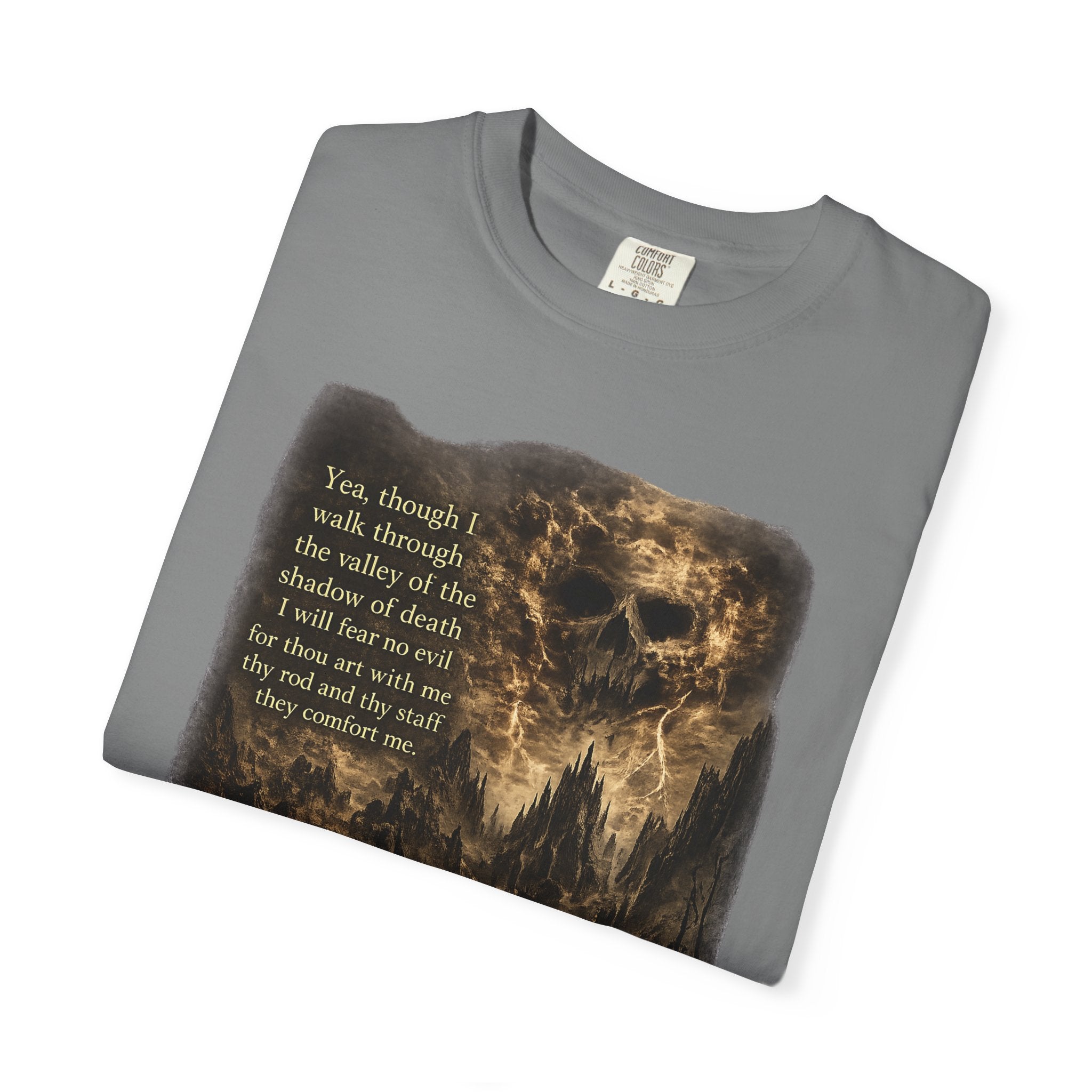 Skull Cavern Gothic T-Shirt — 'You…walk through the valley of the shadow of death' Graphic Tee