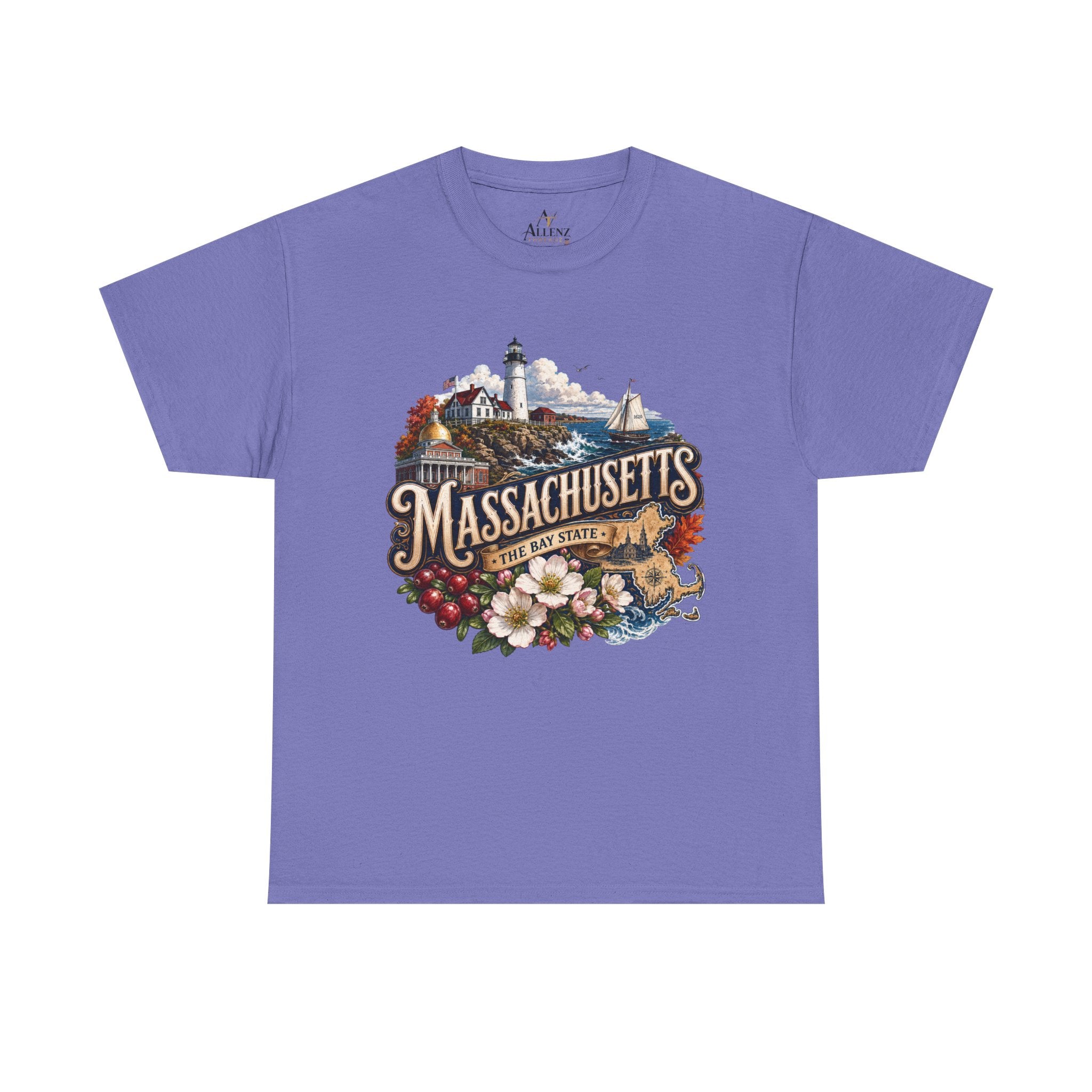Unisex Heavy Cotton Tee ⚓ Massachusetts – Historic Coastal Pride