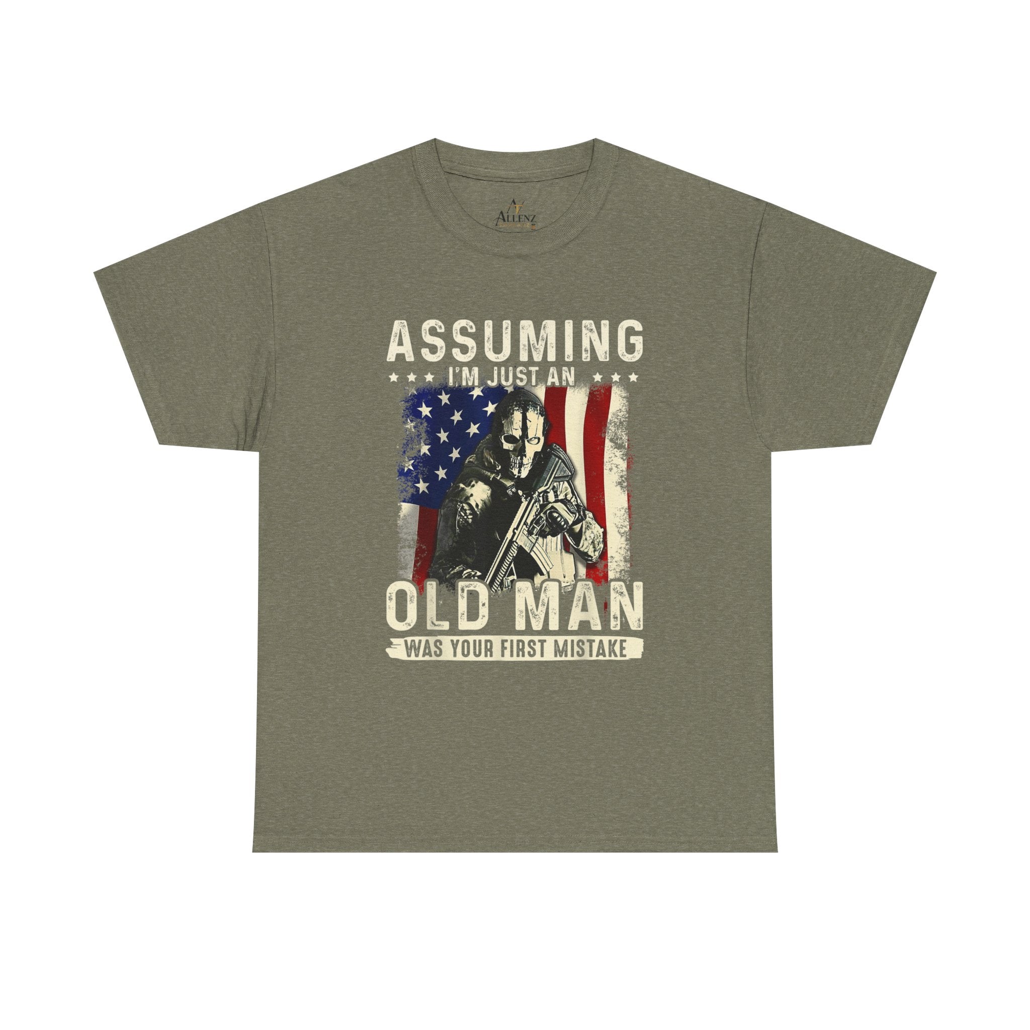 Unisex Heavy Cotton Tee  “Assuming I’m Just an Old Man Was Your First Mistake” Veteran T-Shirt