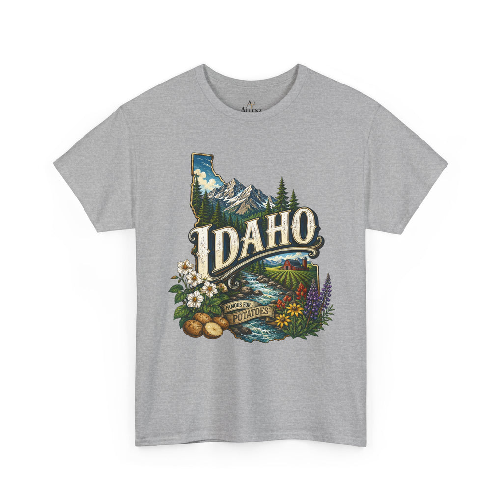 Unisex Heavy Cotton Tee 🥔 Idaho – Mountain Beauty and Rustic Country Charm 🥔