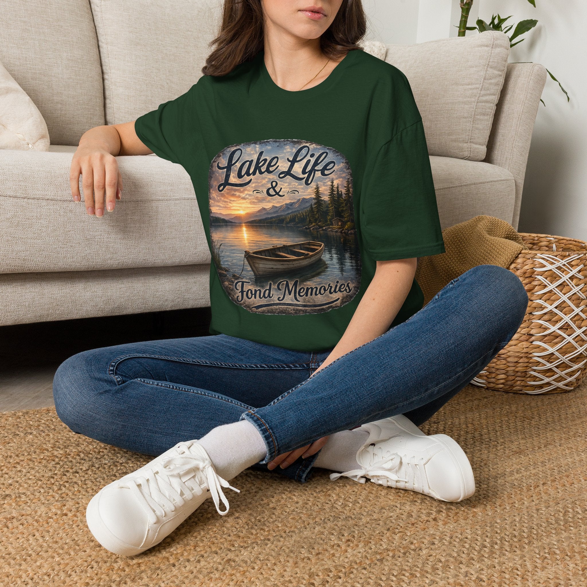 Lake Life T-Shirt — Scenic Sunrise Boat 'Lake Life & Fond Memories'