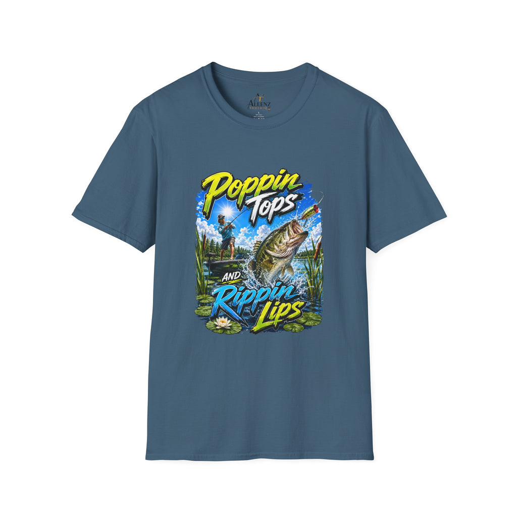 Poppin Tops Rippin Lips Fishing Shirt Unisex Softstyle T-Shirt