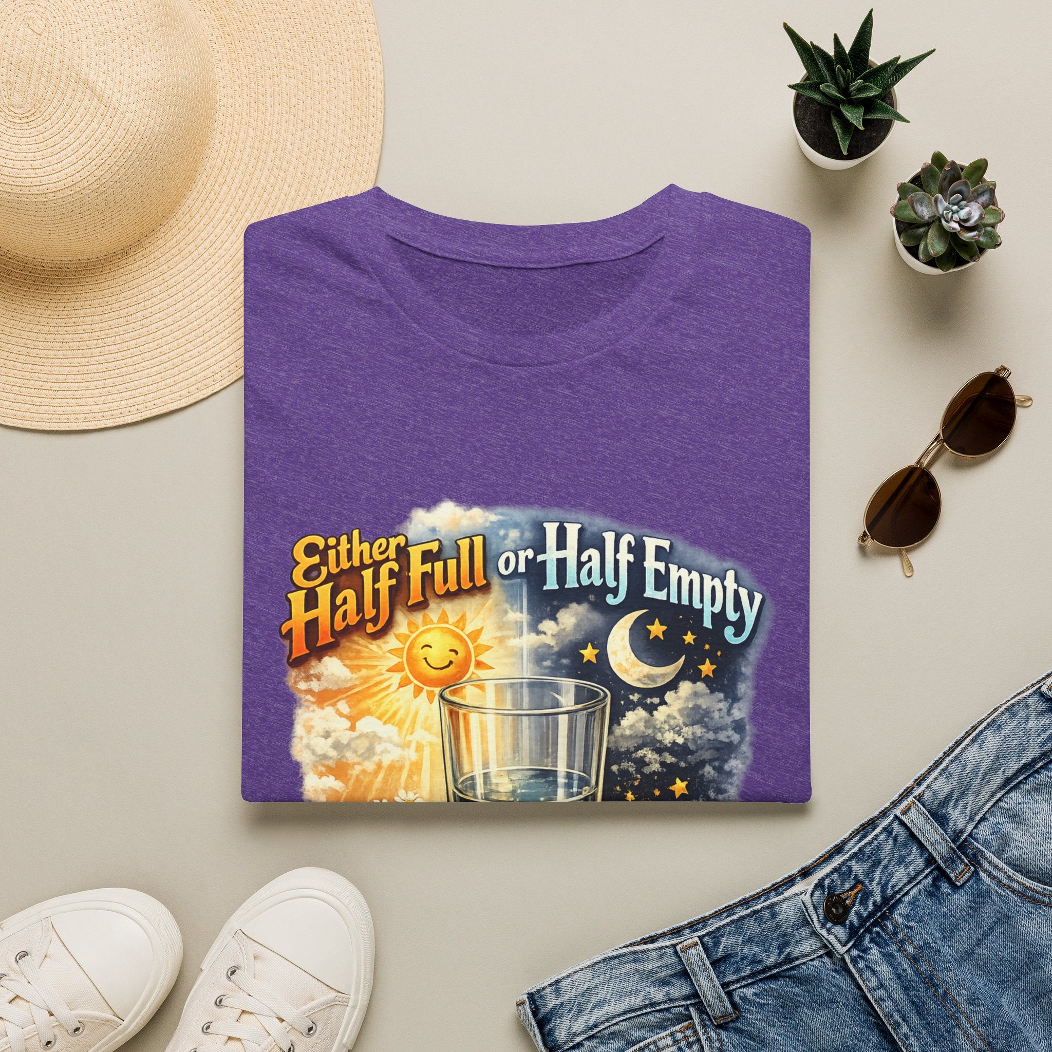 Glass Half Full or Half Empty T-Shirt — Inspirational Day & Night Positive Quote Tee