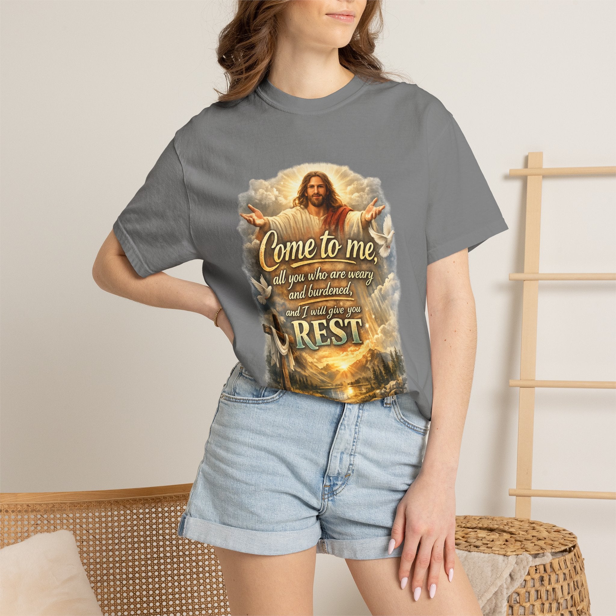 Come to Me Christian T-Shirt — "Come to me... and I will give you REST" Religious Faith Tee