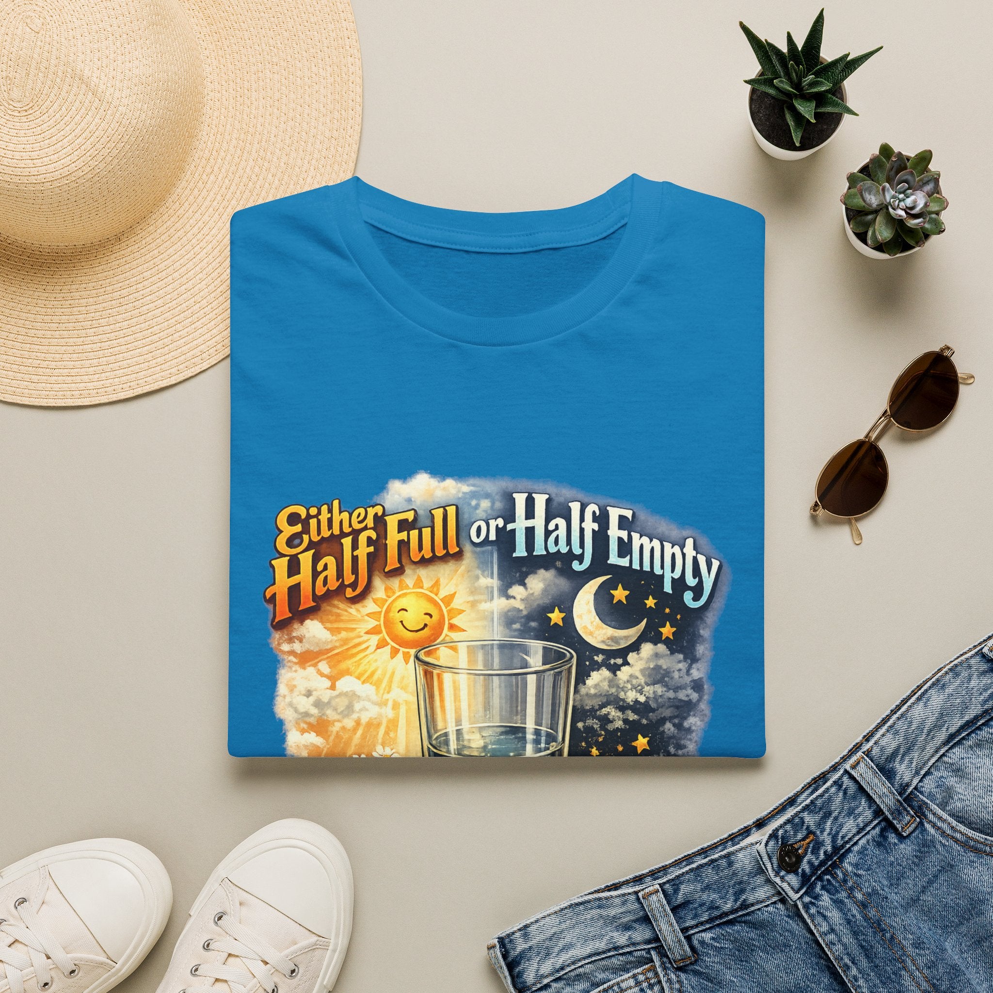 Glass Half Full or Half Empty T-Shirt — Inspirational Day & Night Positive Quote Tee