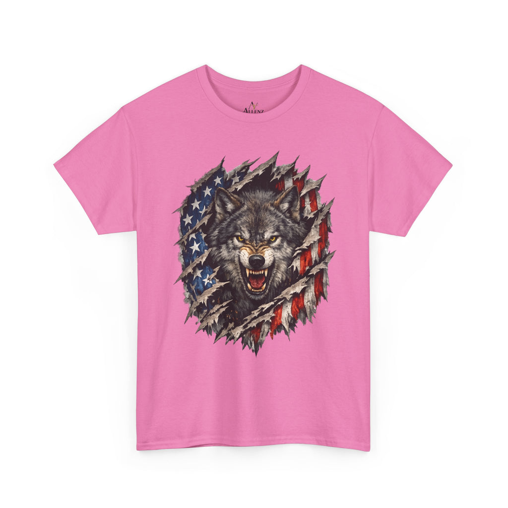 Unisex Heavy Cotton Tee - American flag with wolf face