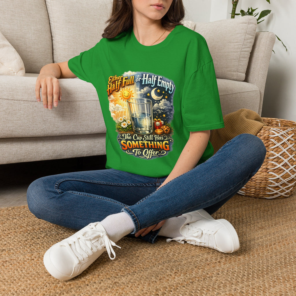 Glass Half Full or Half Empty T-Shirt — Inspirational Day & Night Positive Quote Tee