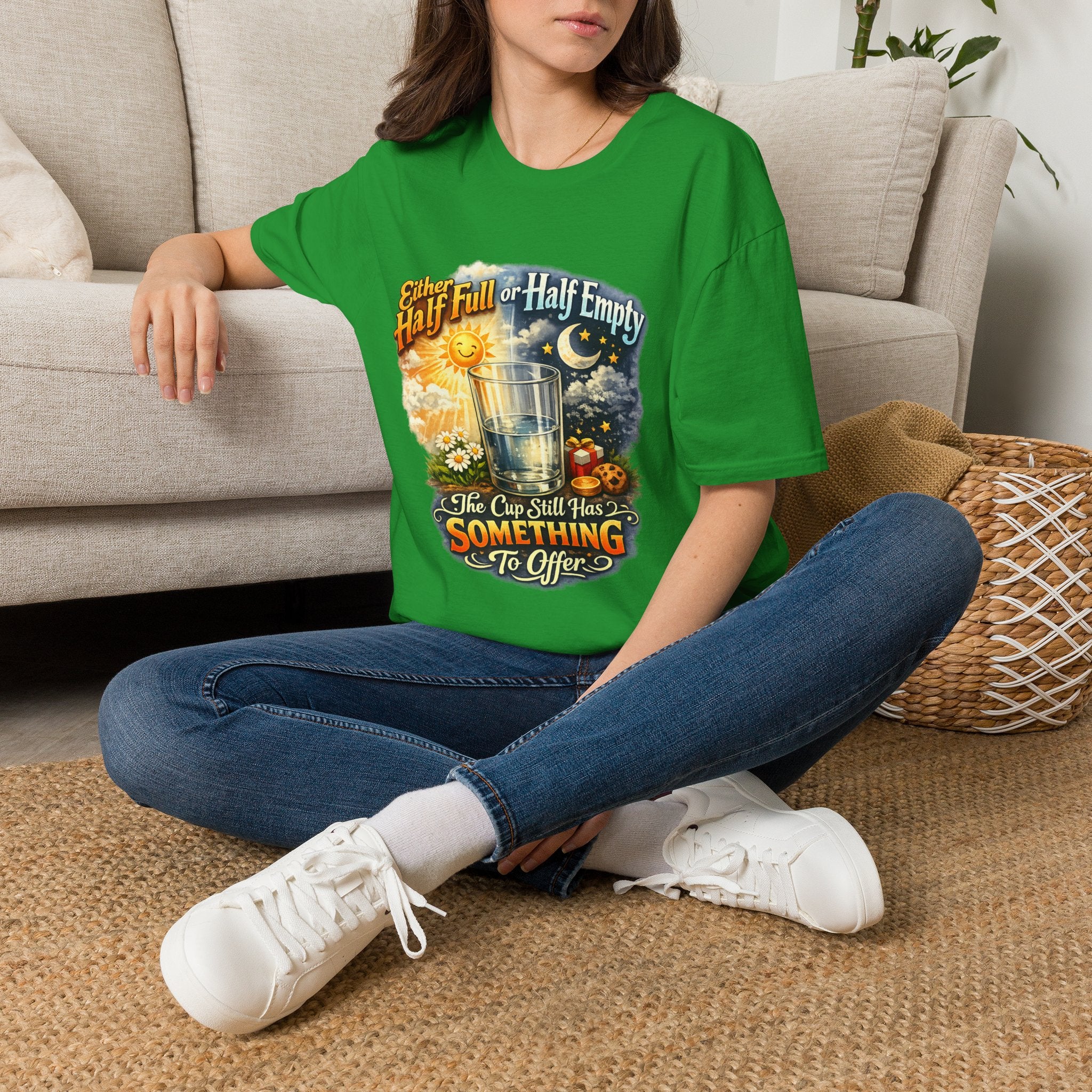 Glass Half Full or Half Empty T-Shirt — Inspirational Day & Night Positive Quote Tee