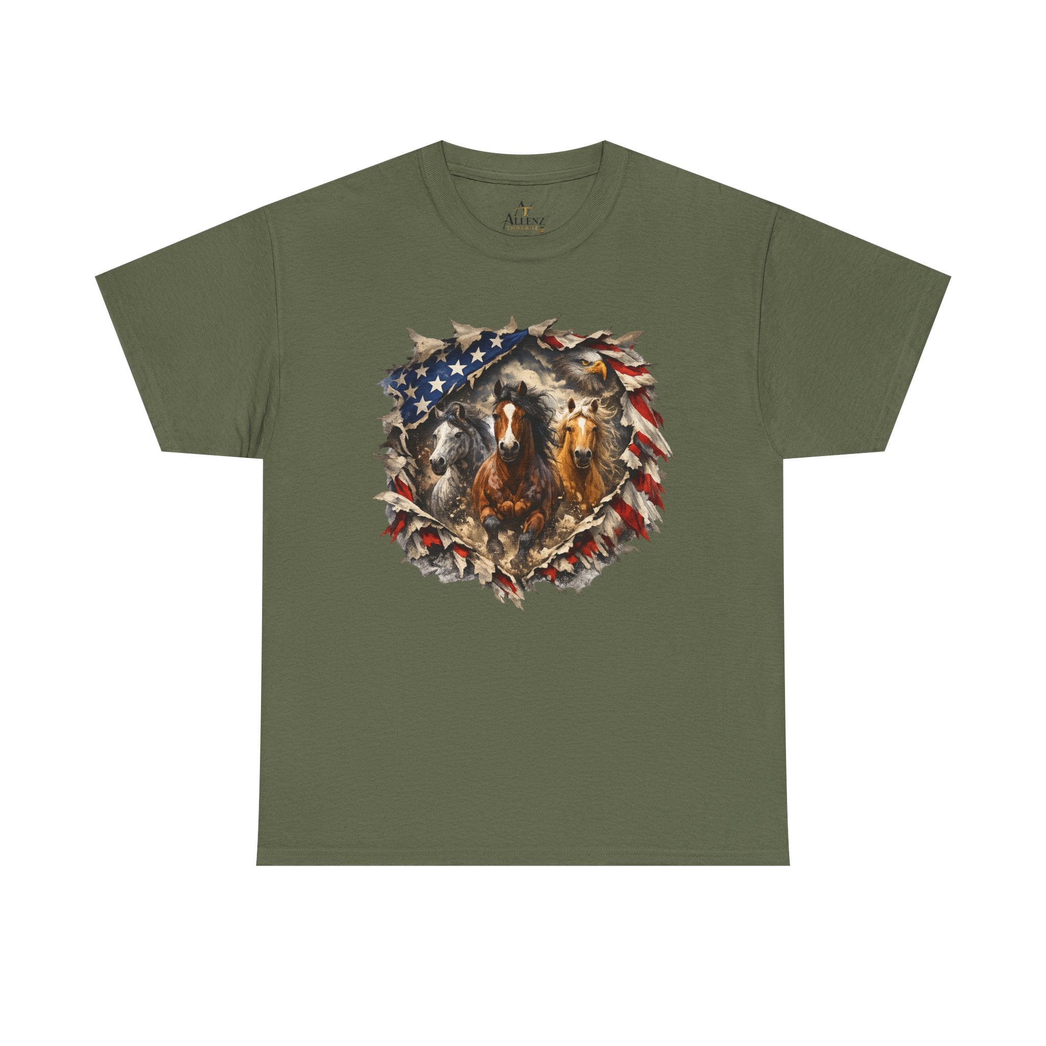 Unisex Heavy Cotton Tee American flag with horses