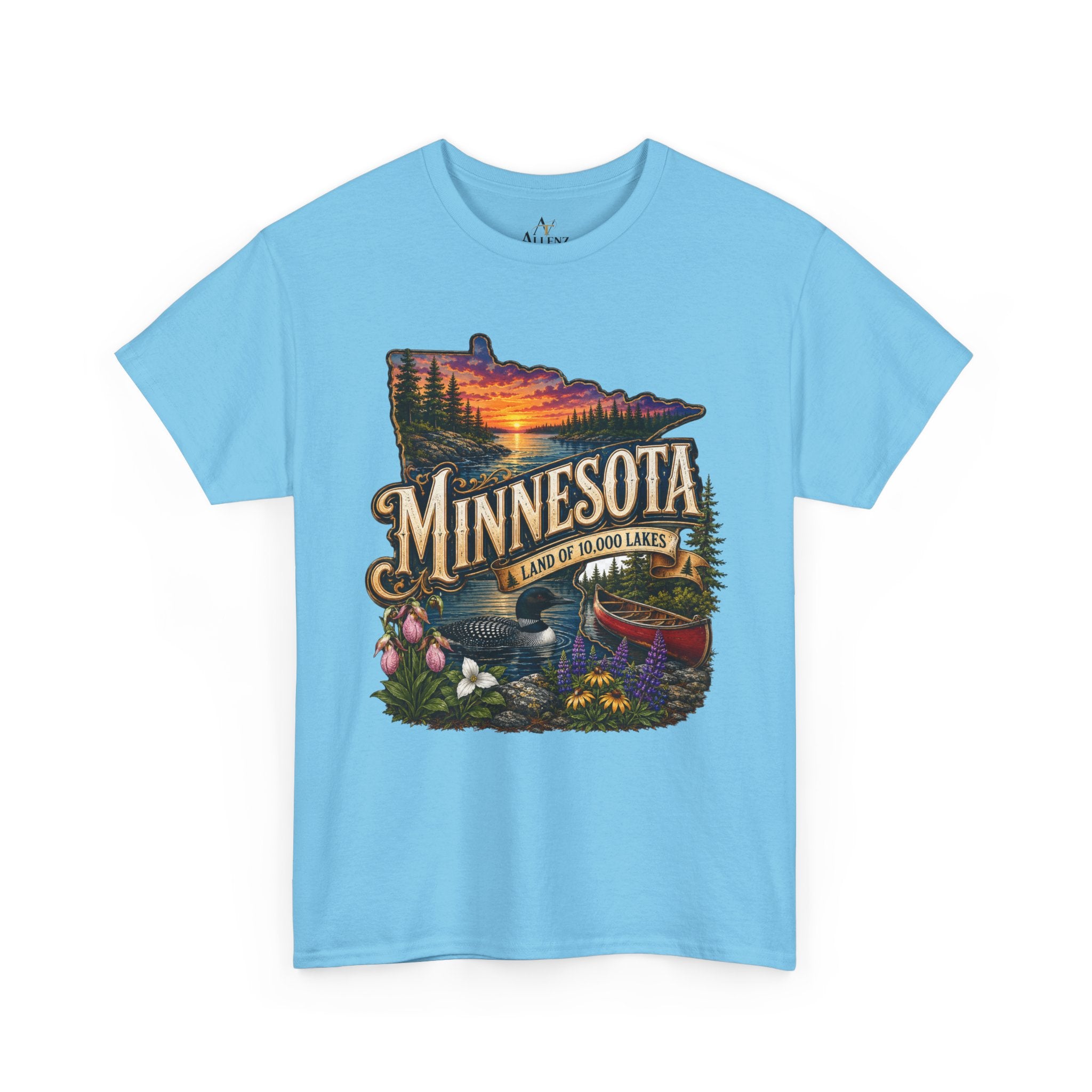 Unisex Heavy Cotton Tee🌲 Minnesota – Land of 10,000 Lakes Adventure 🌲