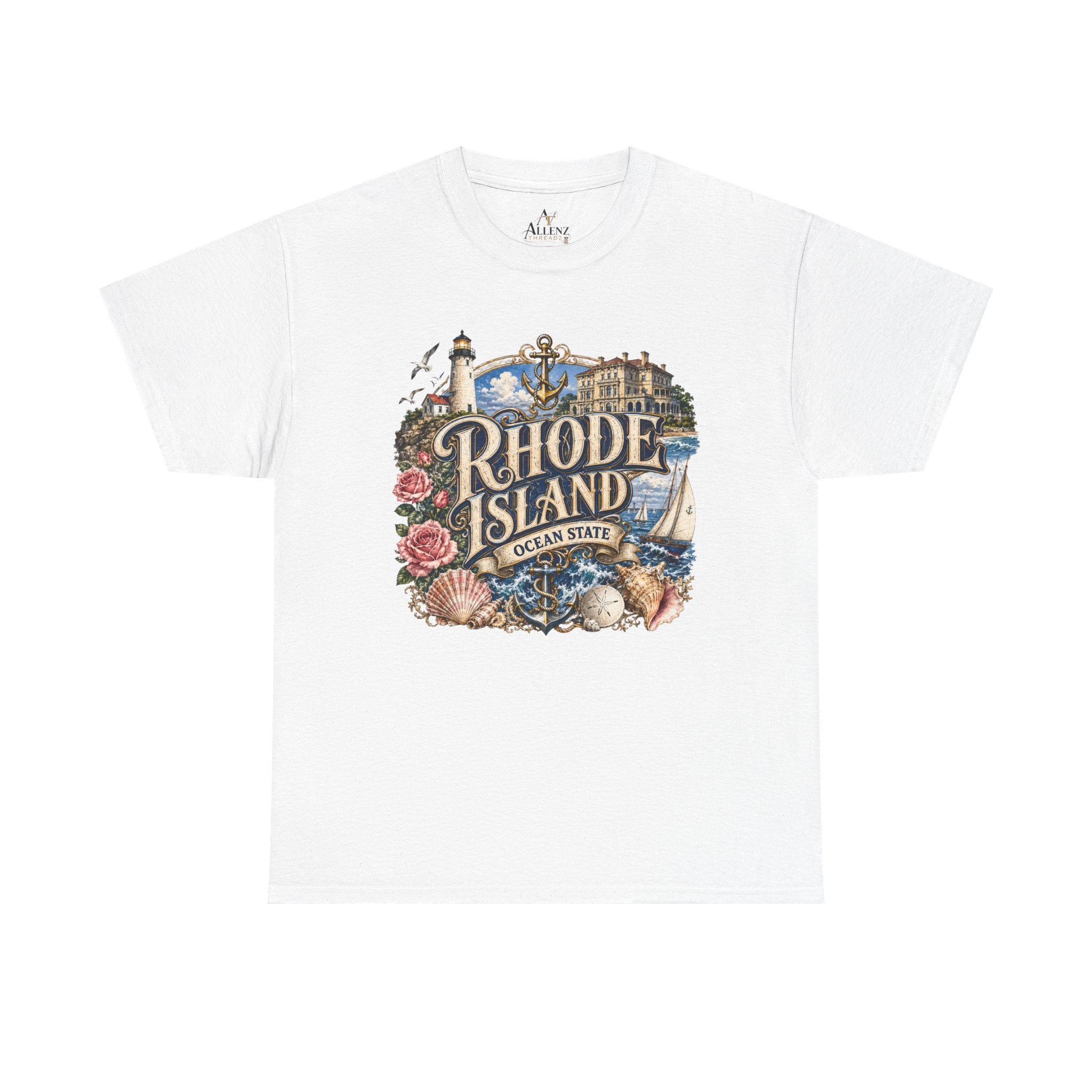 Unisex Heavy Cotton Tee⚓ Rhode Island – Coastal Charm of the Ocean State 🌊🏖️