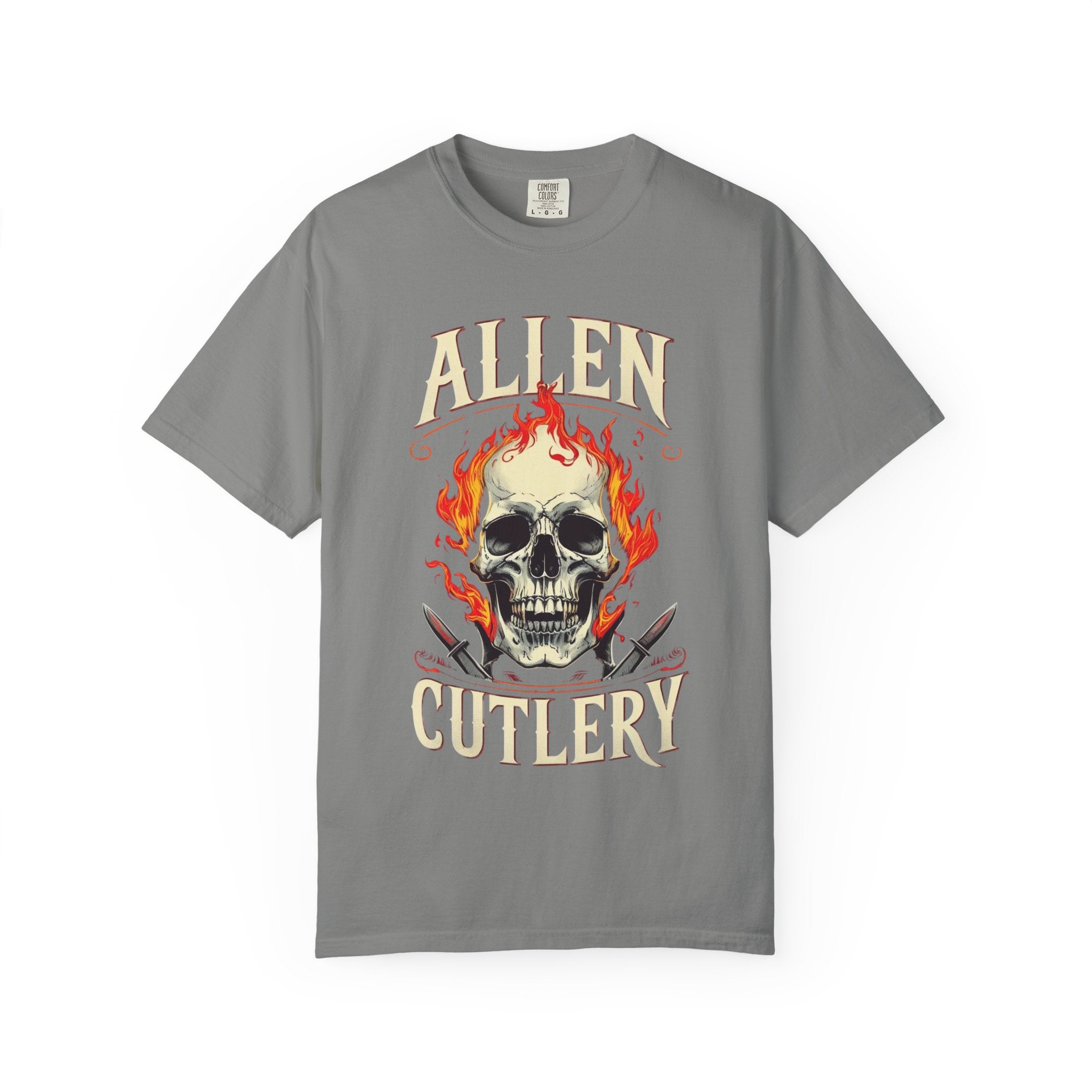 Skull and Flames Cutlery T-Shirt — Allen Cutlery Graphic Tee