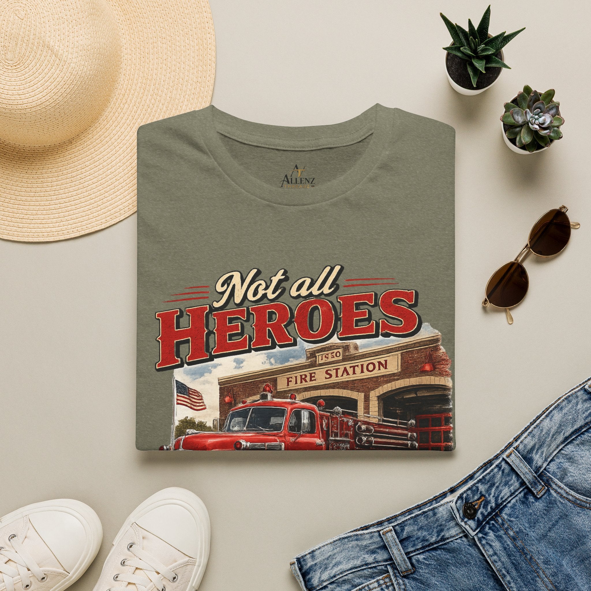 Firefighter T-Shirt — "Not All Heroes Wear Capes, Some Wear Helmets" Vintage Fire Truck Tee