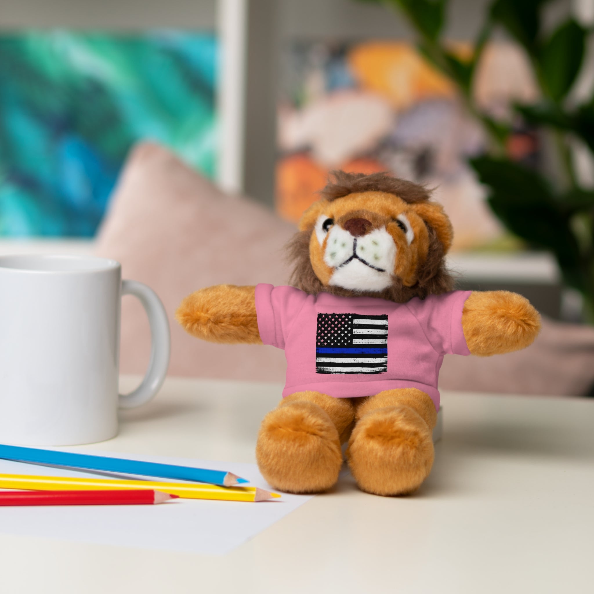 Kids Stuffed Animal with Thin Blue line flag Tee