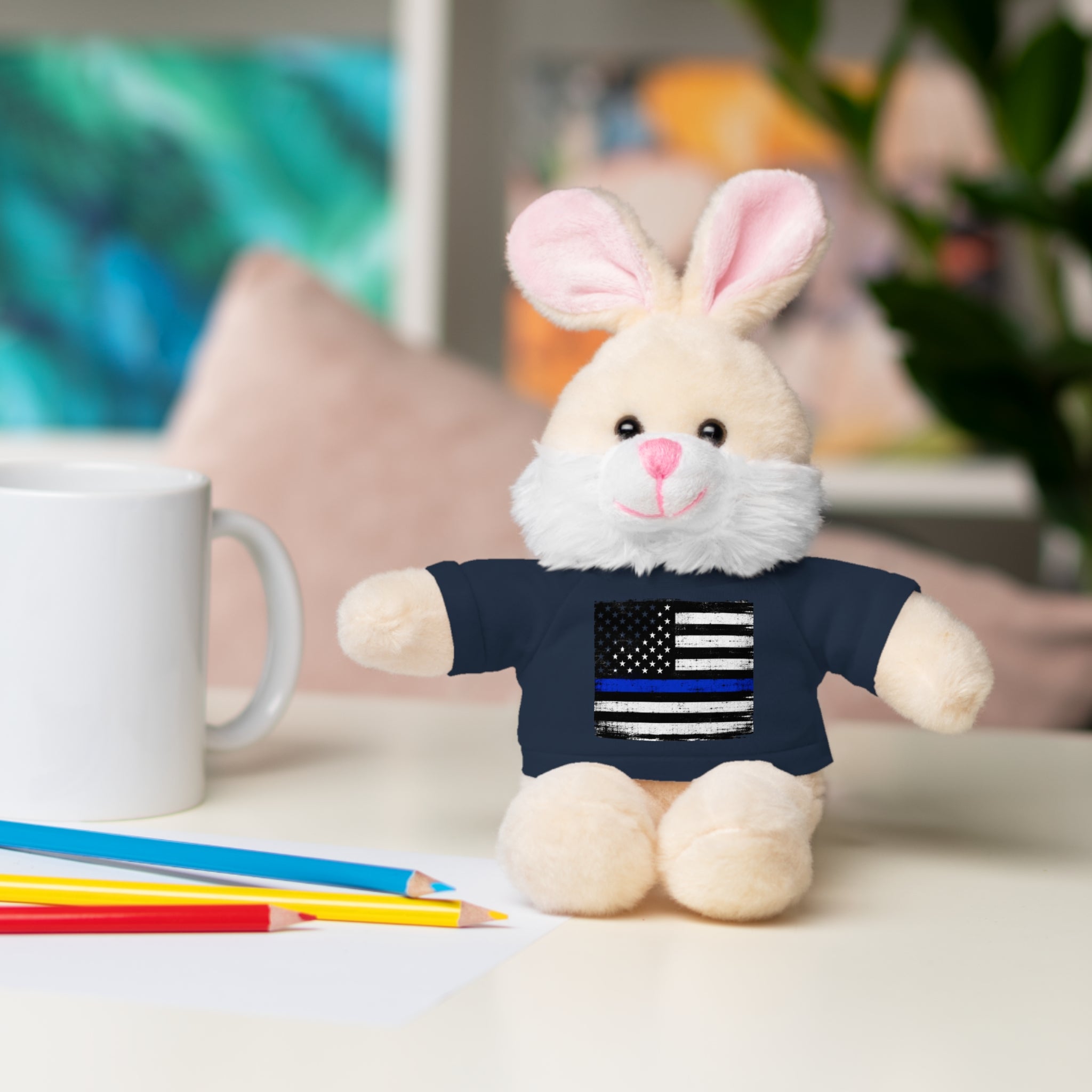 Kids Stuffed Animal with Thin Blue line flag Tee